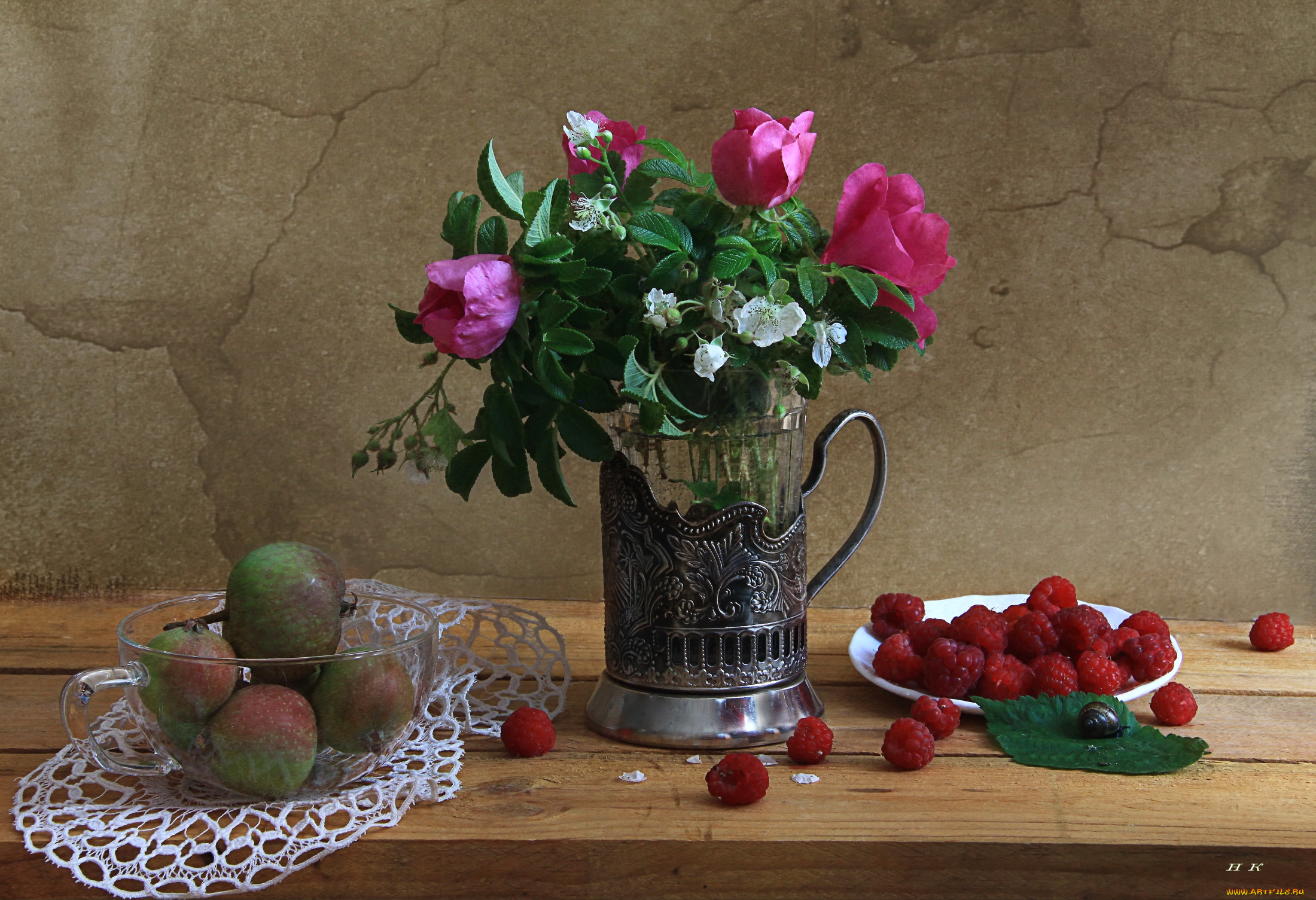 еда, натюрморт, шиповник, яблоки, малина, улитка