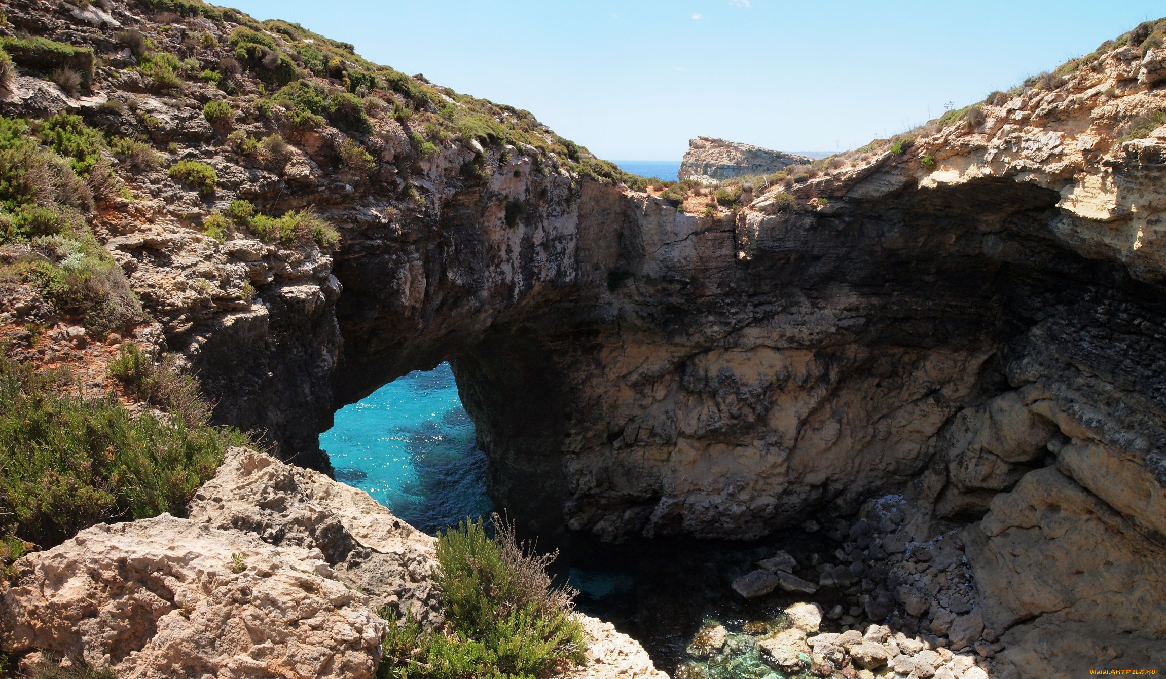 comino, caves, природа, побережье, арка, море, скалы