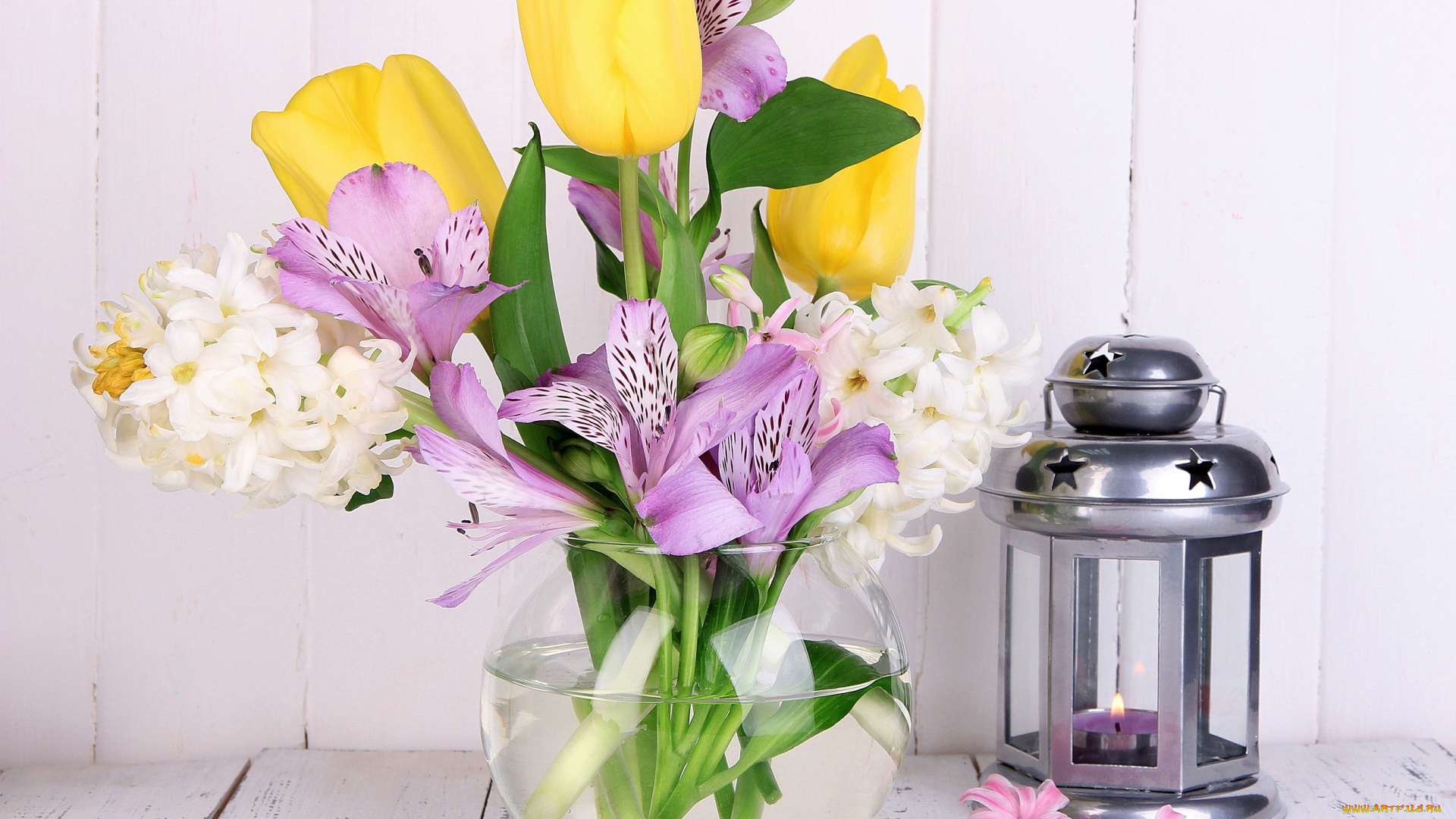 цветы, разные, вместе, тюльпаны, натюрморт, лепестки