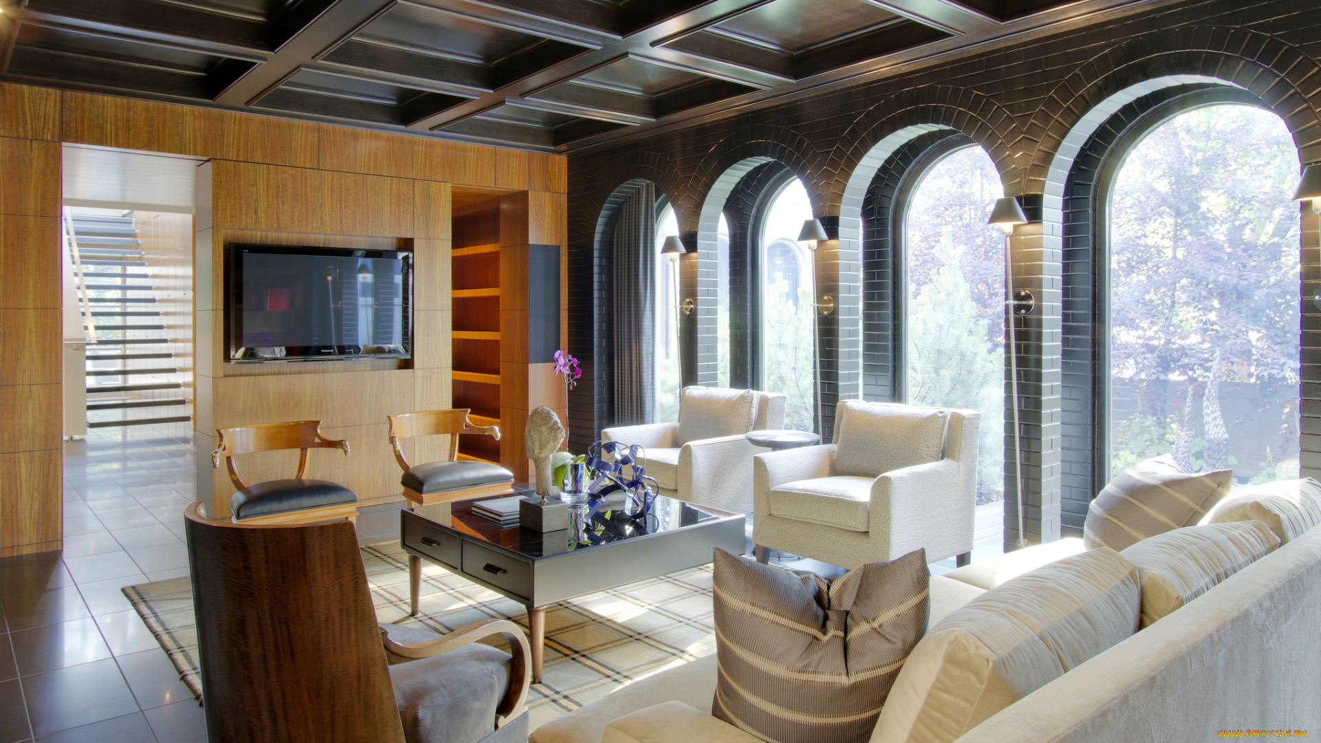 интерьер, гостиная, арки, диван