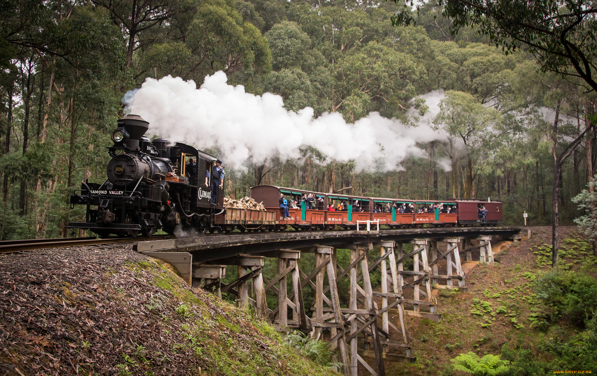 техника, паровозы, вагоны, паровоз, рельсы, дорога, железная