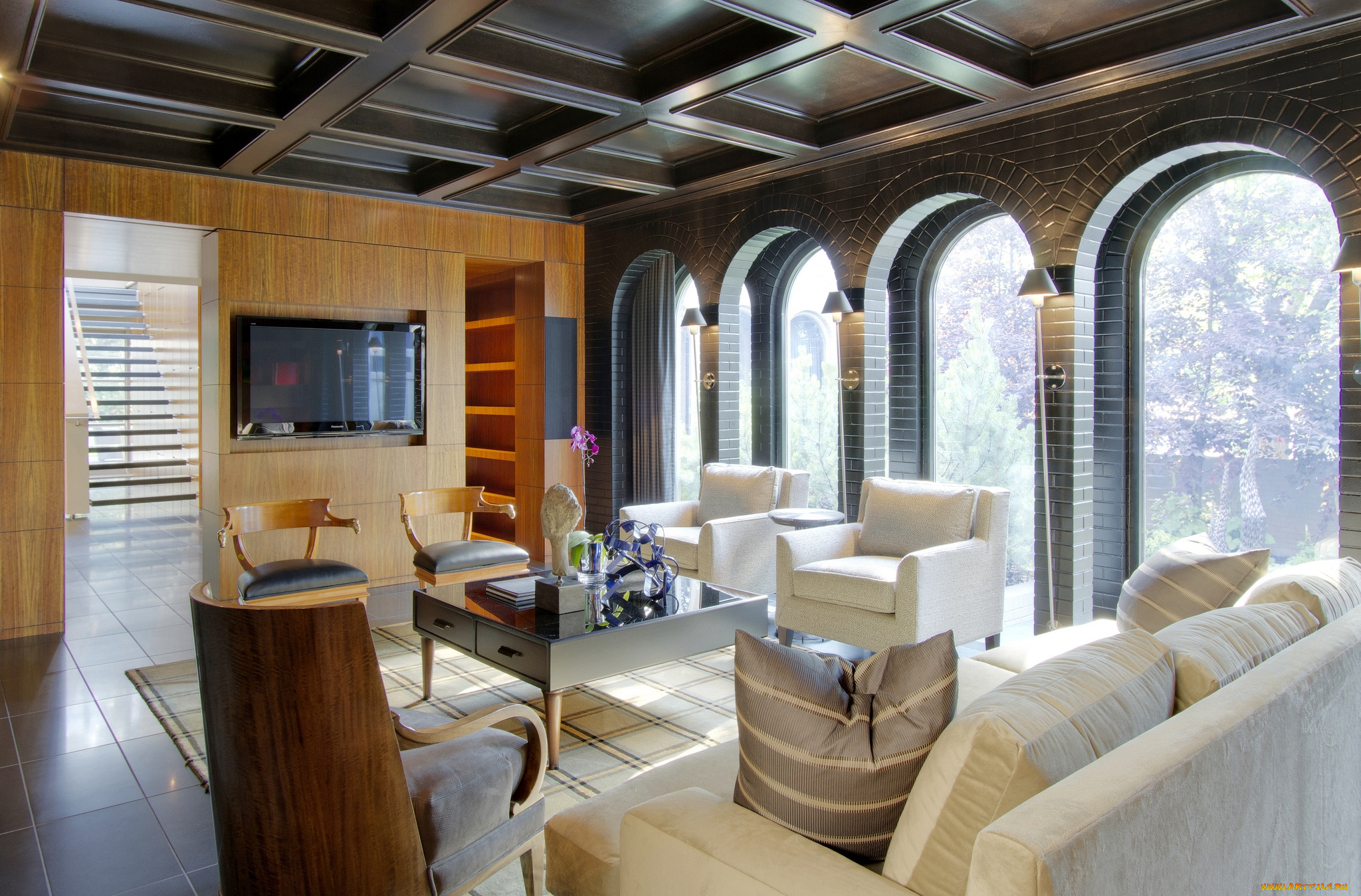 интерьер, гостиная, арки, диван