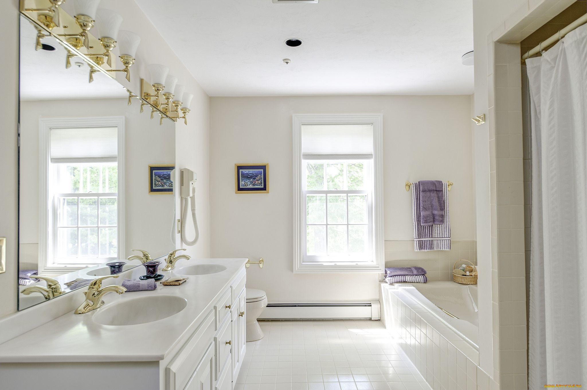 интерьер, ванная, и, туалетная, комнаты, белый