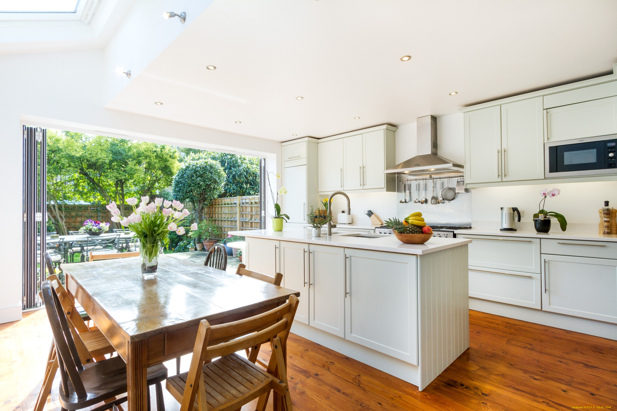 интерьер, кухня, стол, букет