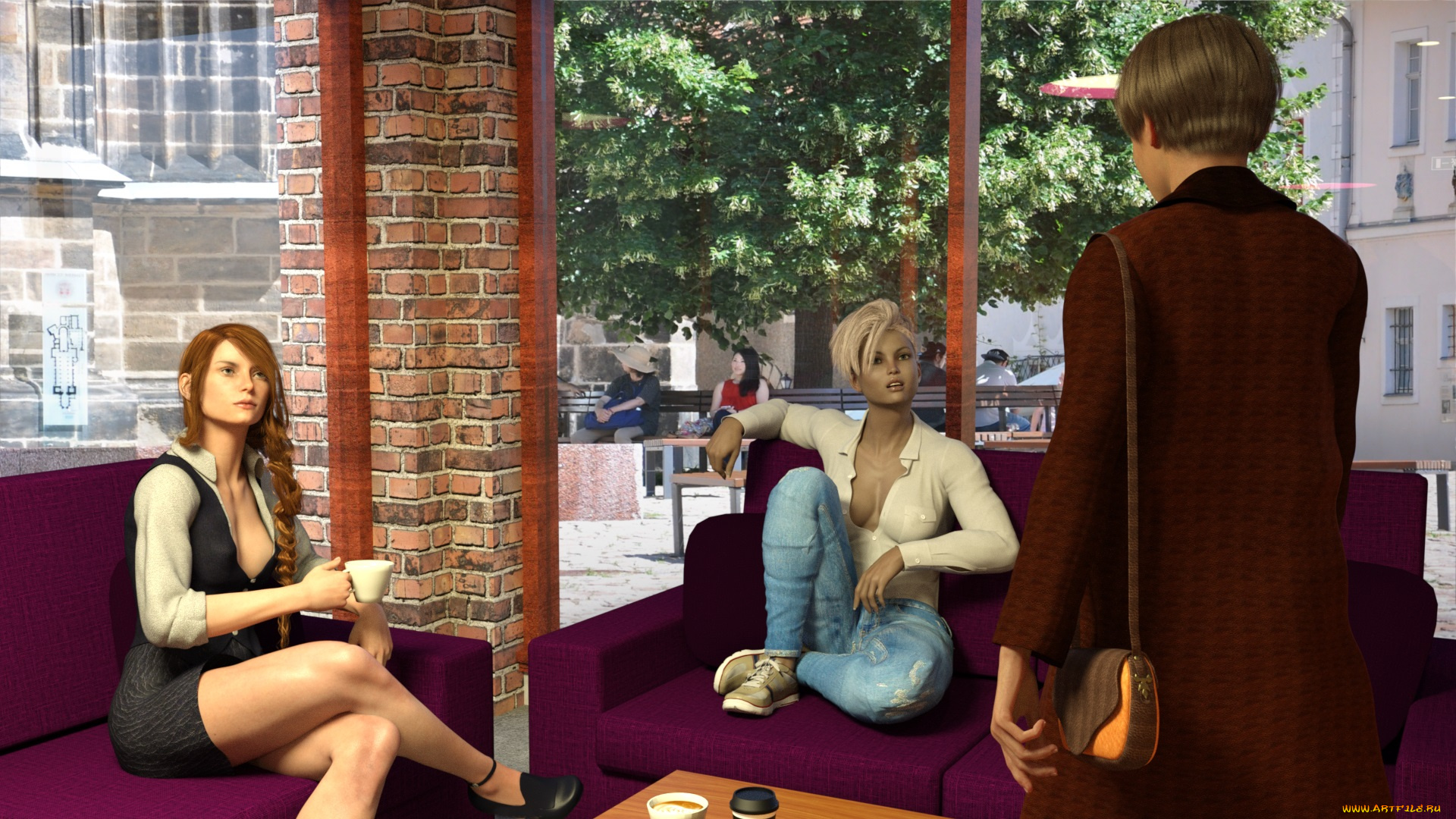 3д, графика, люди, , people, девушки, взгляд, фон