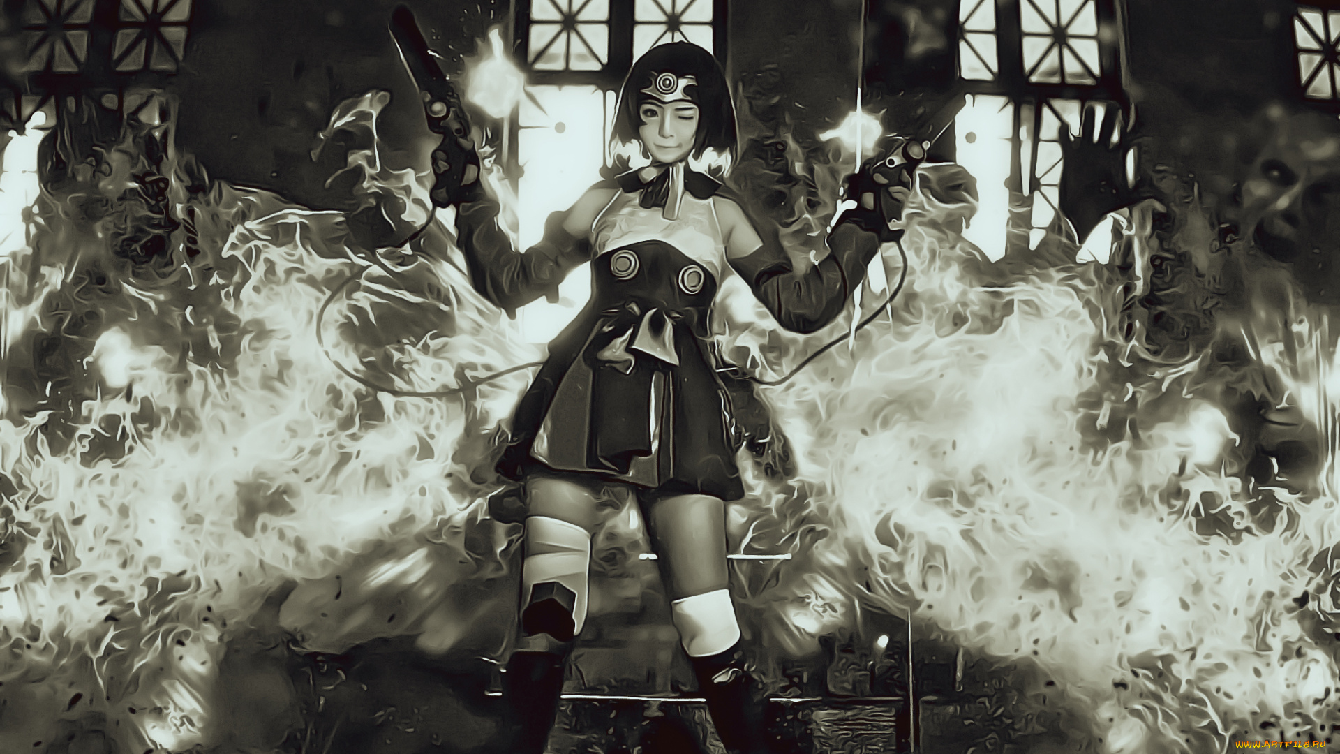 календари, компьютерный, дизайн, 2019, calendar, фэнтази, женщина, призрак, приведение, дым, девушка, оружие