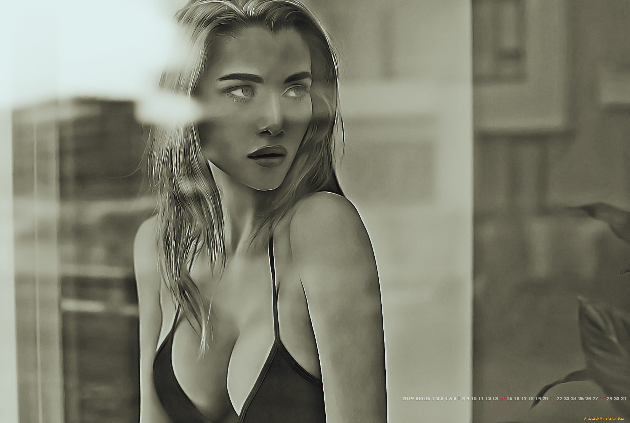 календари, компьютерный, дизайн, calendar, 2019, женщина, девушка, стекло