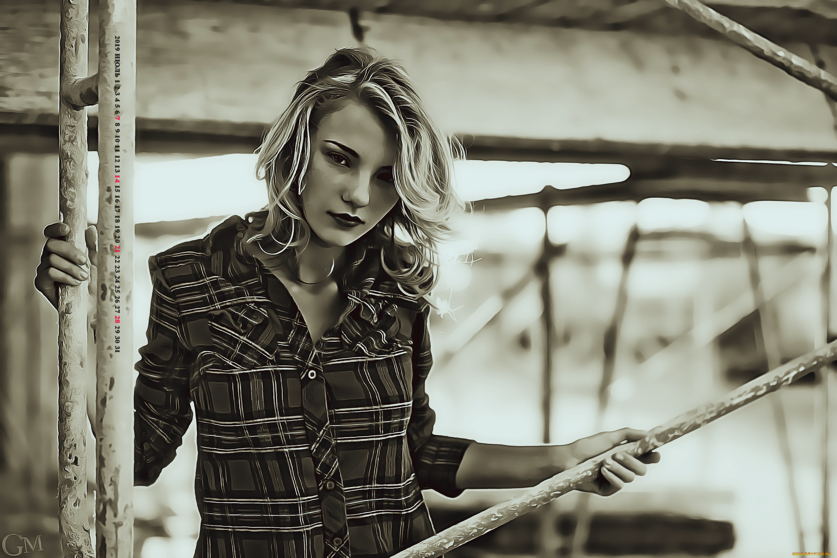 календари, компьютерный, дизайн, взгляд, девушка, труба, 2019, calendar, женщина