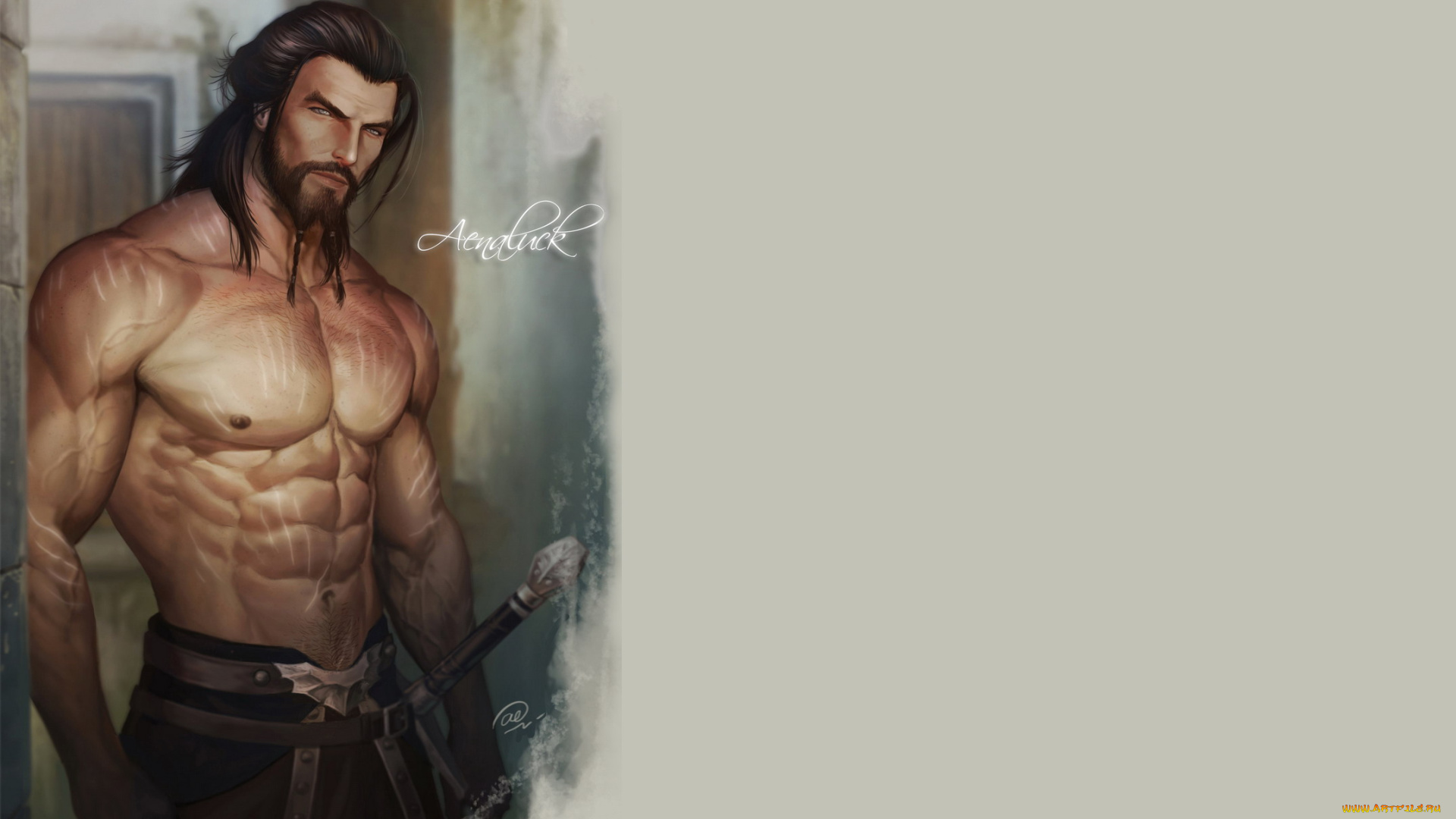 рисованное, aenaluck, мужчина, воин, бородка, шрамы, оружие