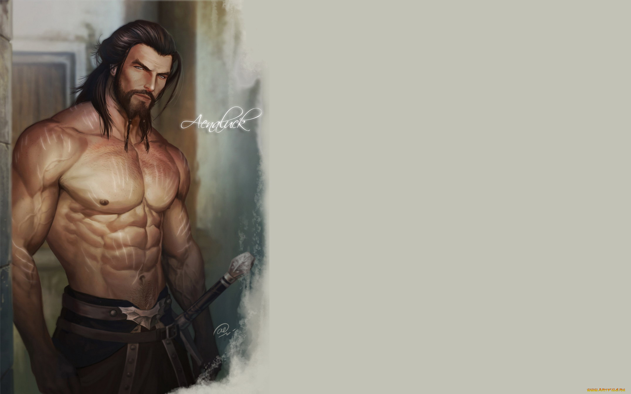 рисованное, aenaluck, мужчина, воин, бородка, шрамы, оружие