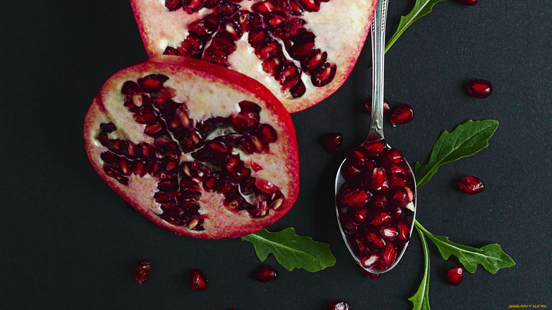 еда, гранат, зерна, половинки