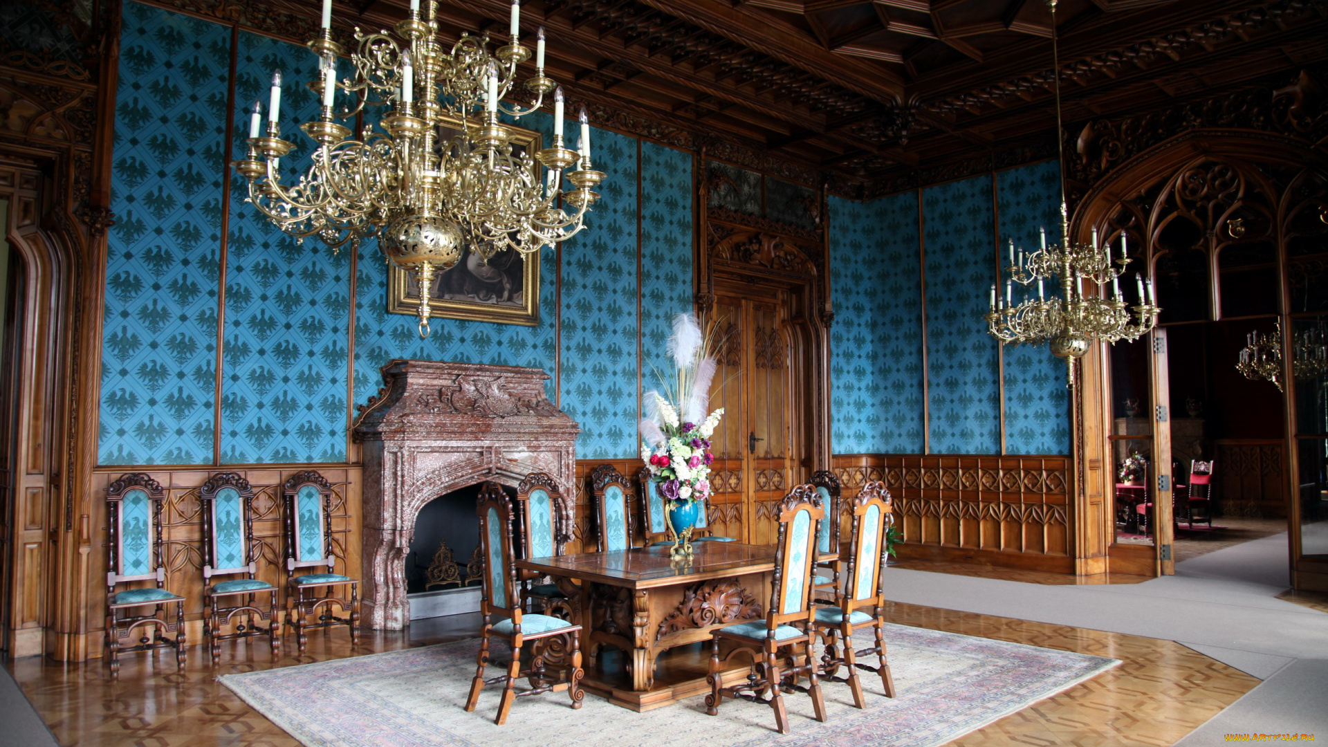 интерьер, дворцы, , музеи, люстры, камин, ковер