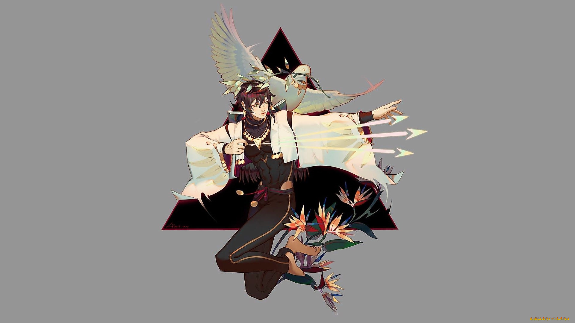 фэнтези, маги, , волшебники, стрелец, парень, стрелы, цветы, голубь, треугольник