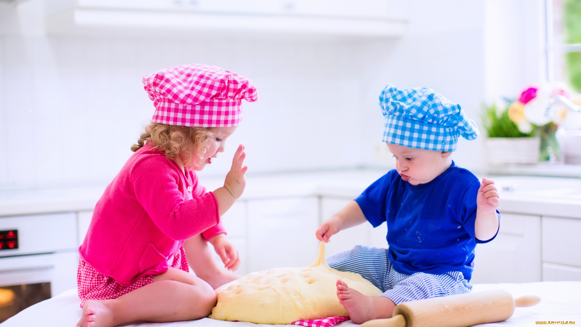 разное, дети, девочка, мальчик, тесто, скалка