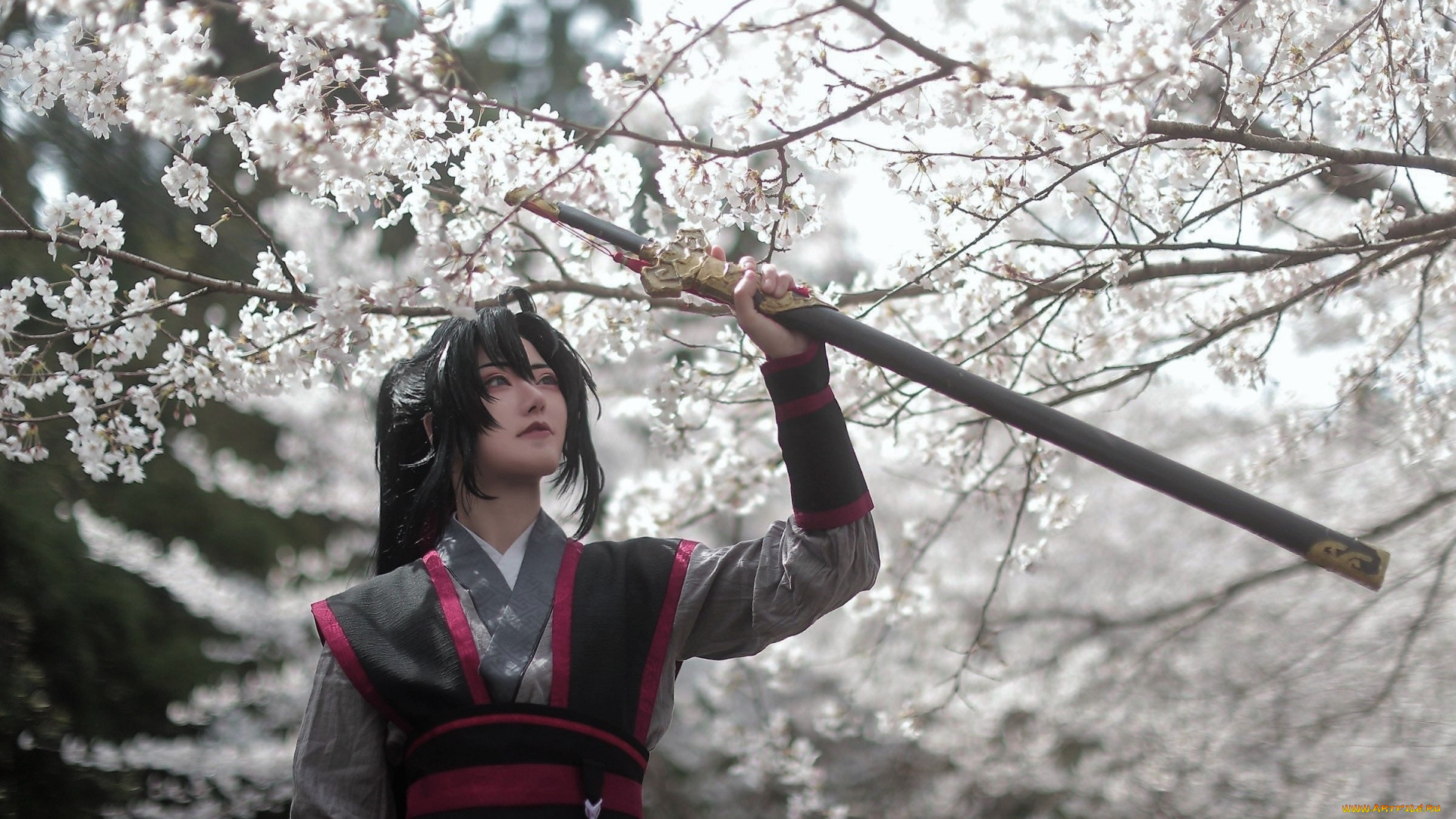 девушки, -, креатив, , косплей, образ, костюм, сад, флейта, вэй, усянь