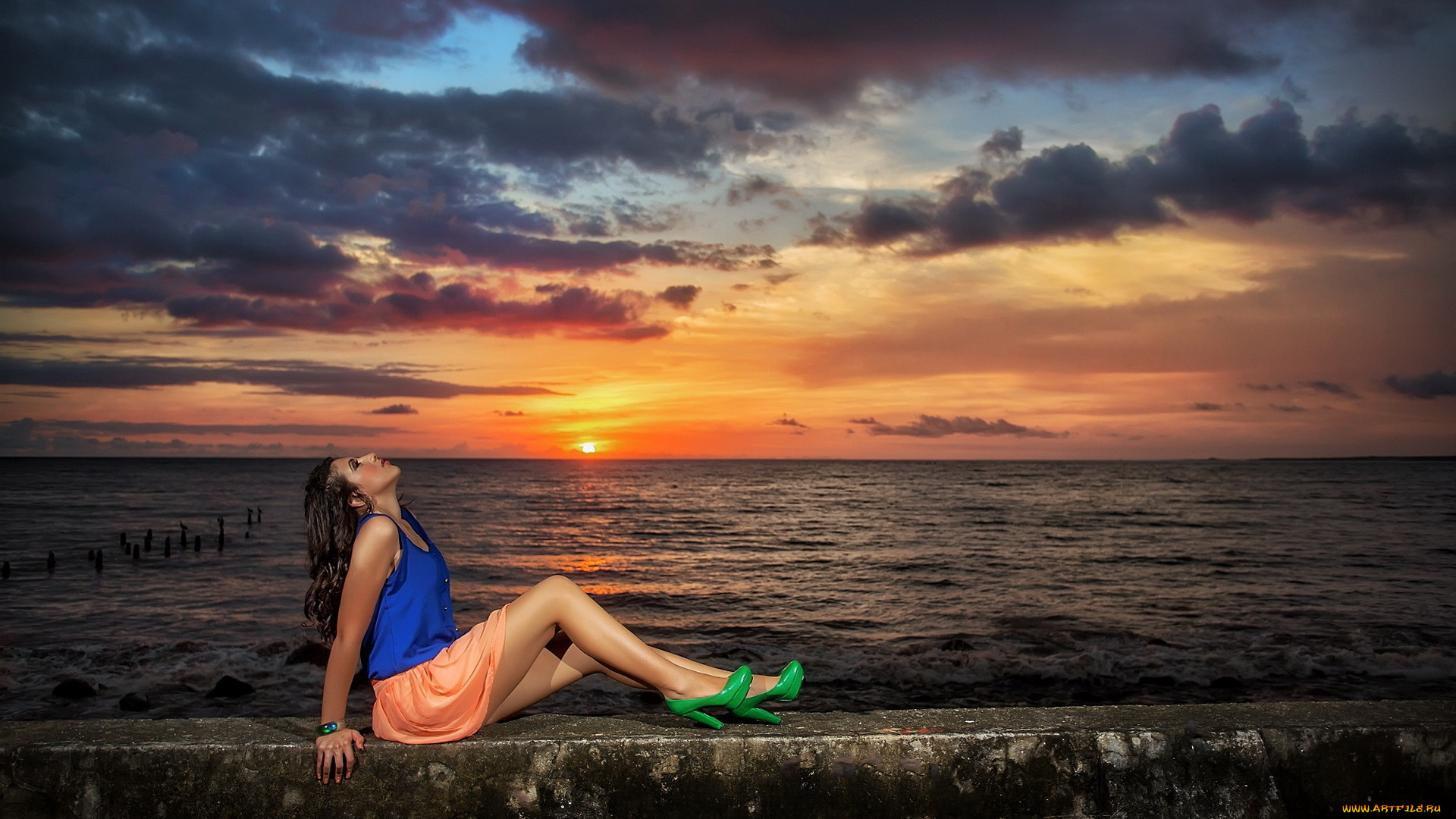 -Unsort, Брюнетки, Шатенки, девушки, unsort, брюнетки, шатенки, млое, закат, море