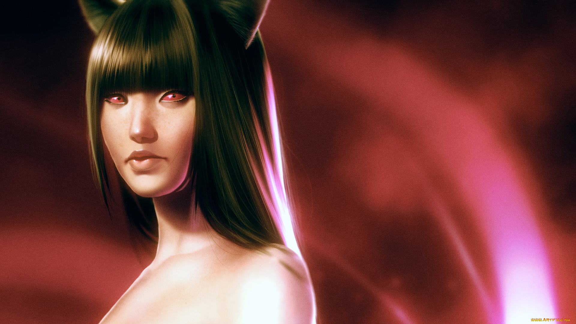 фэнтези, девушки, девушка, красные, глаза, азиатка, lenadrofranci, абстракция, уши, взгляд, лицо