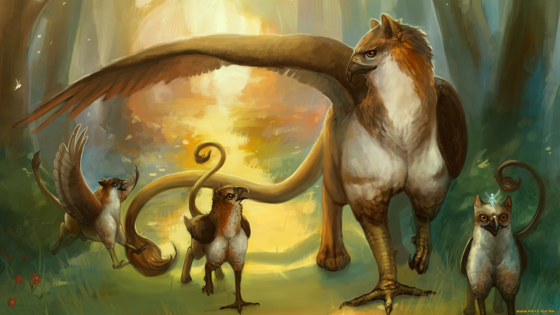 фэнтези, существа, семья, грифоны