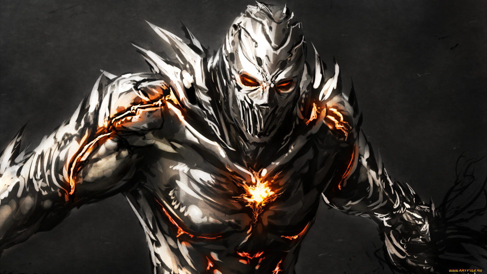 фэнтези, существа, шипы, монстр, огонь, трещины