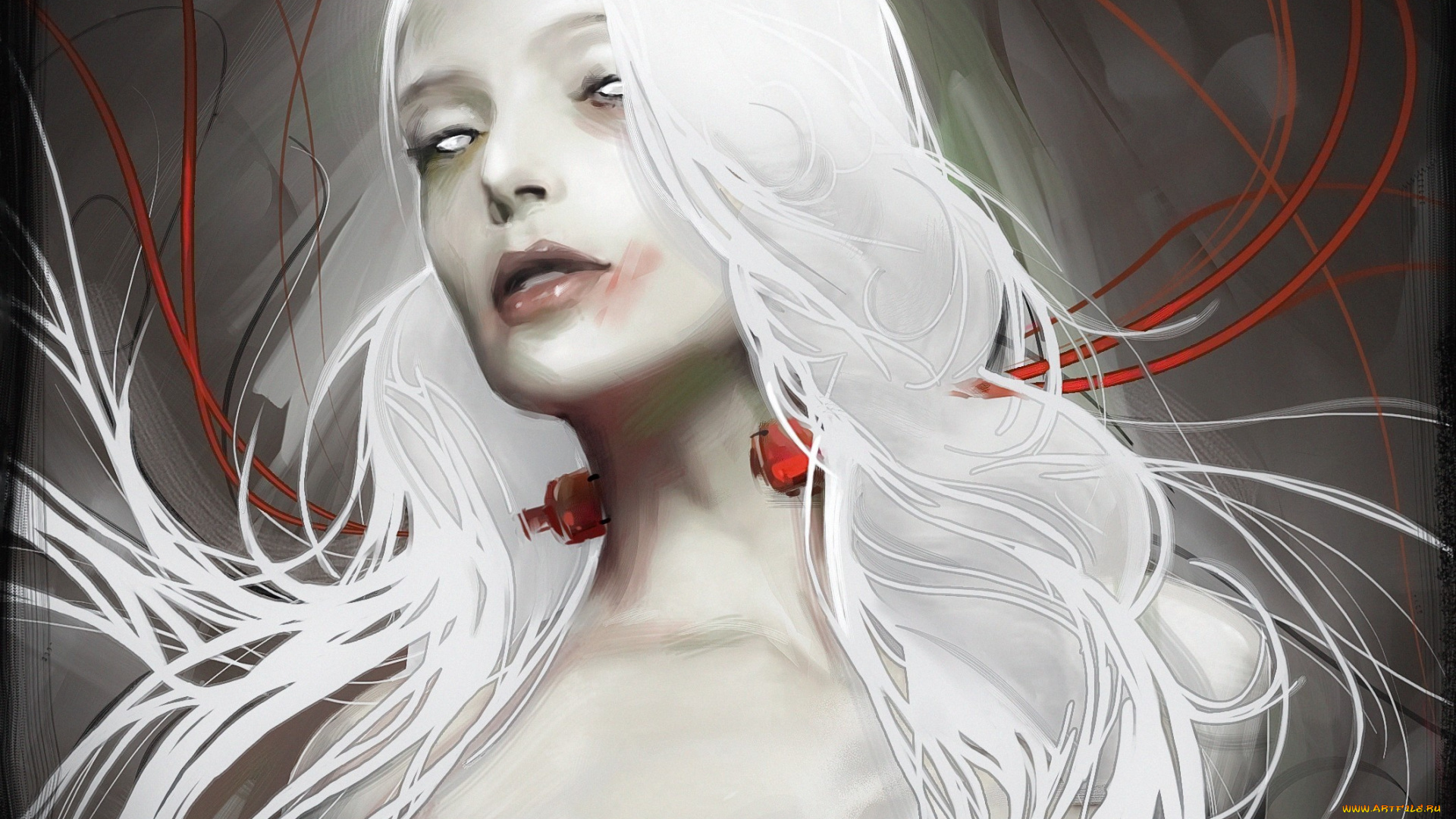 фэнтези, существа, yayashin, провода, белые, волосы