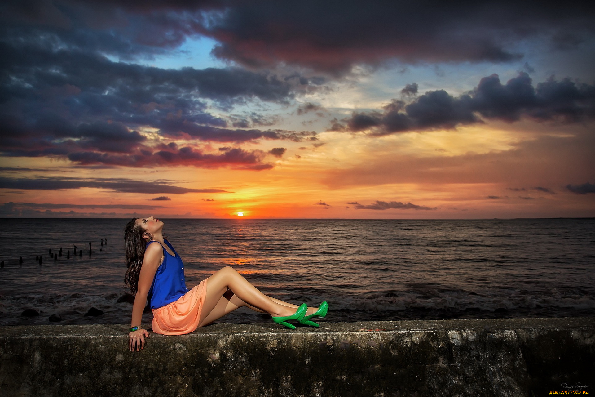 -Unsort, Брюнетки, Шатенки, девушки, unsort, брюнетки, шатенки, млое, закат, море