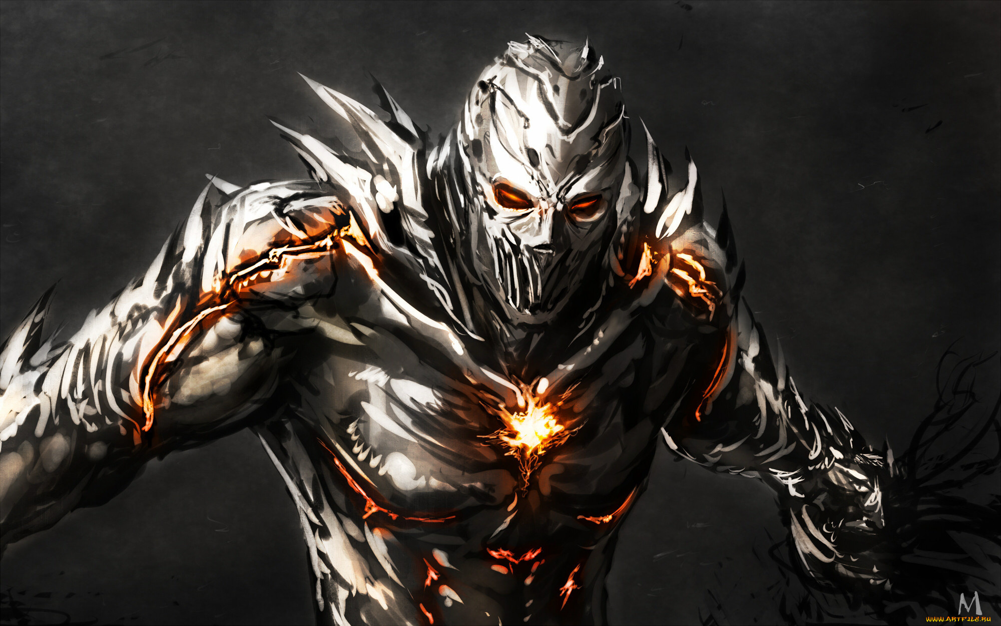 фэнтези, существа, шипы, монстр, огонь, трещины