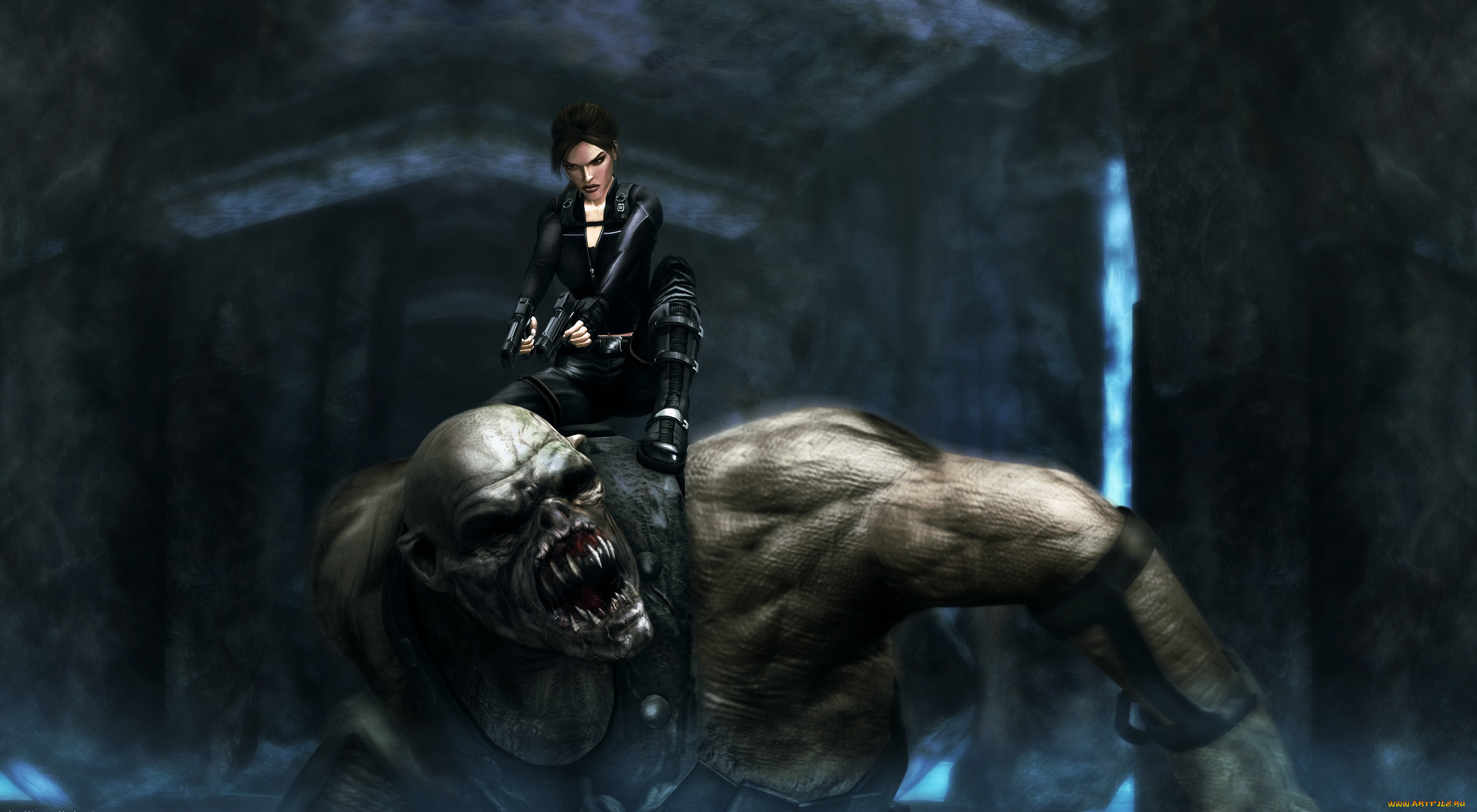 фэнтези, существа, монстр, пистолеты, lara, croft, tomb, raider