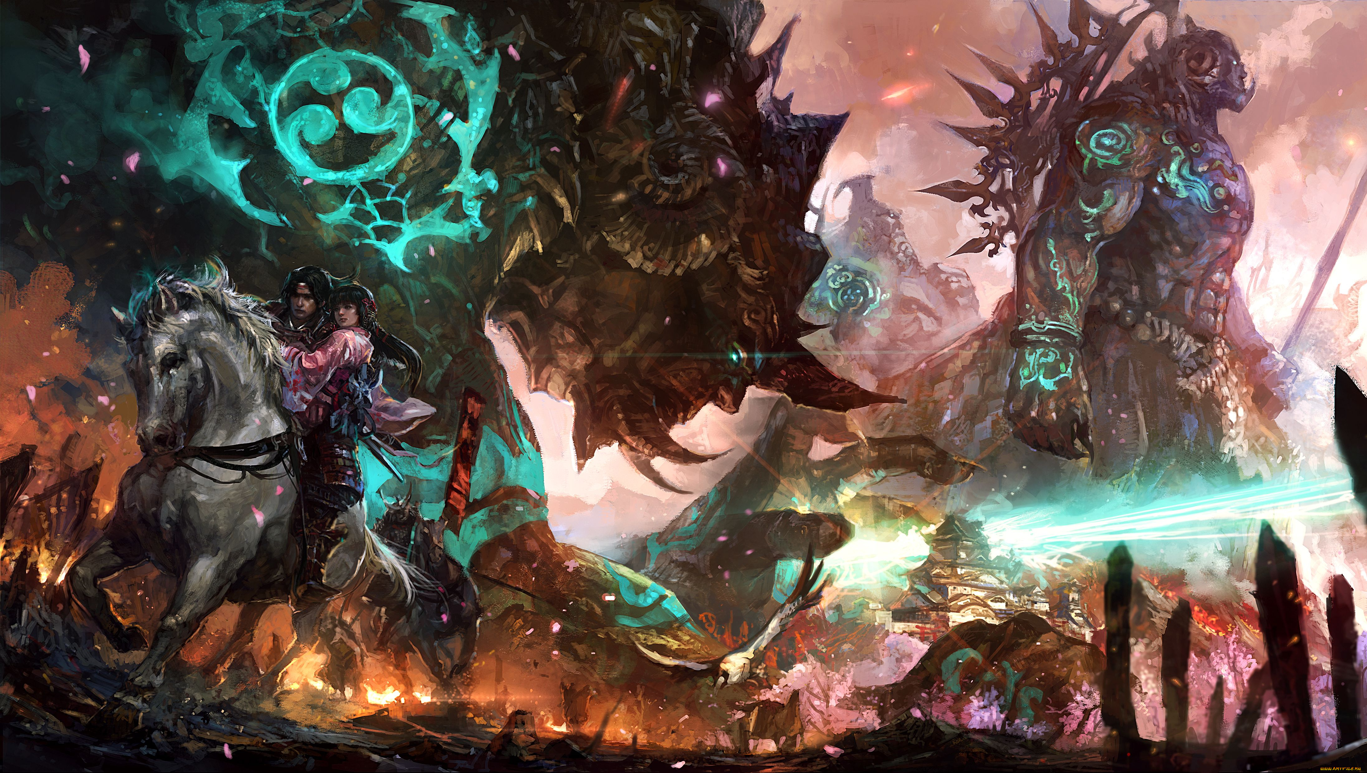 фэнтези, всадники, наездники, лошадь, монстры, чудовища, всадник