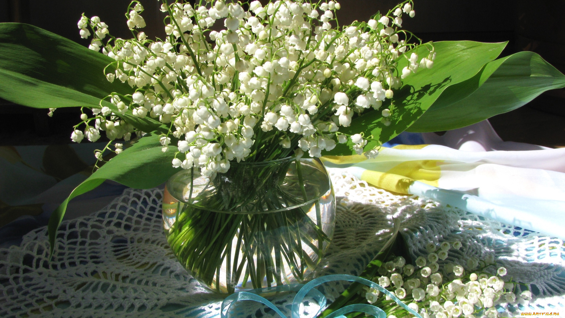 цветы, ландыши, лента, букет