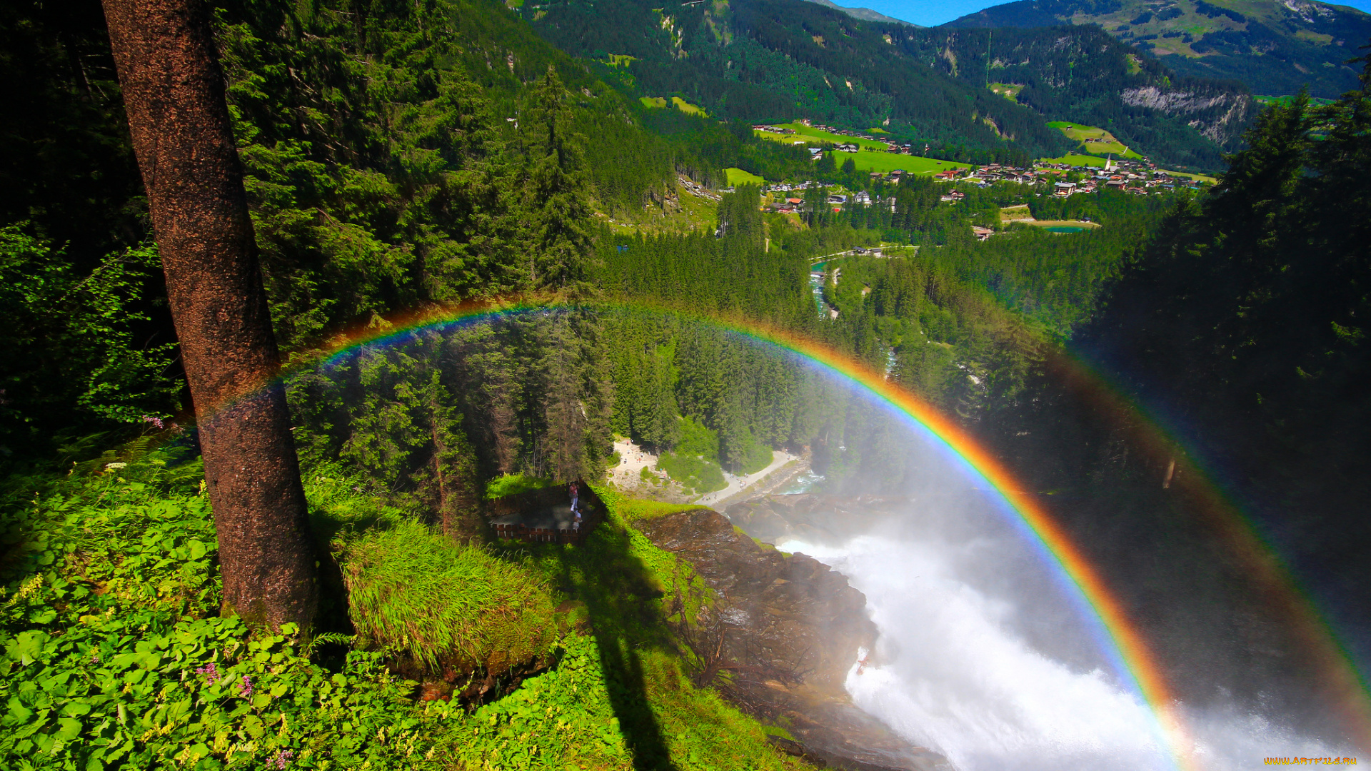 krimml, waterfalls, austria, природа, радуга, австрия, горы, долина, деревня, лес, водопады, кримль