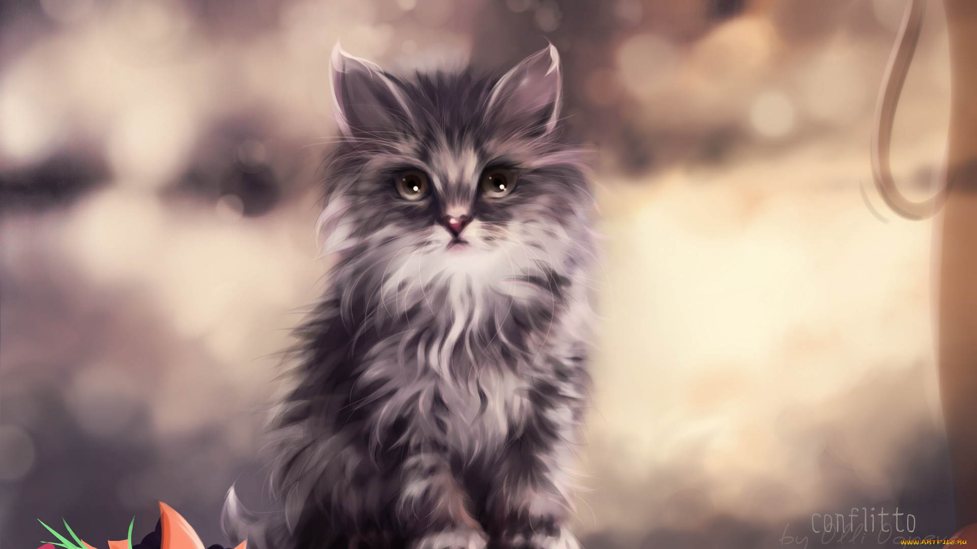 рисованные, животные, коты, котёнок