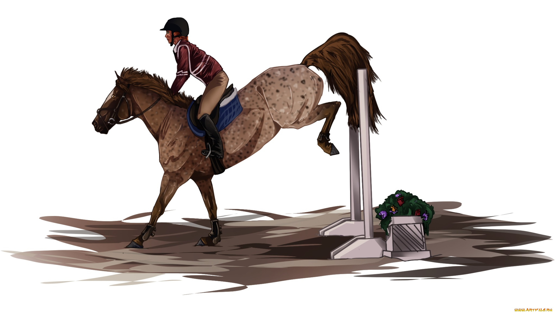 рисованные, животные, лошади, лошадь, всадник