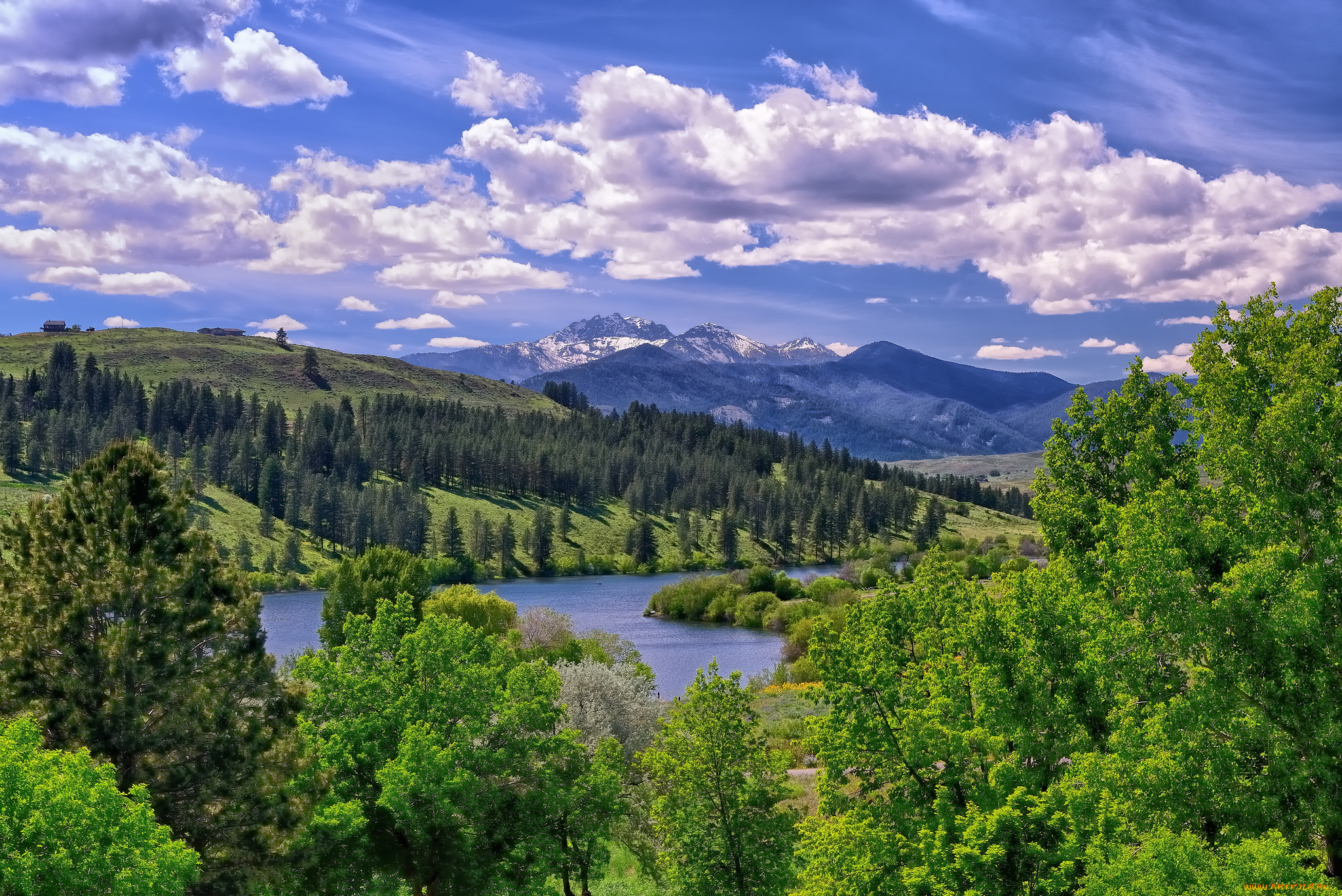 pearrygin, lake, methow, valley, winthrop, washington, природа, реки, озера, озеро, деревья, горы, пейзаж, долина, облака