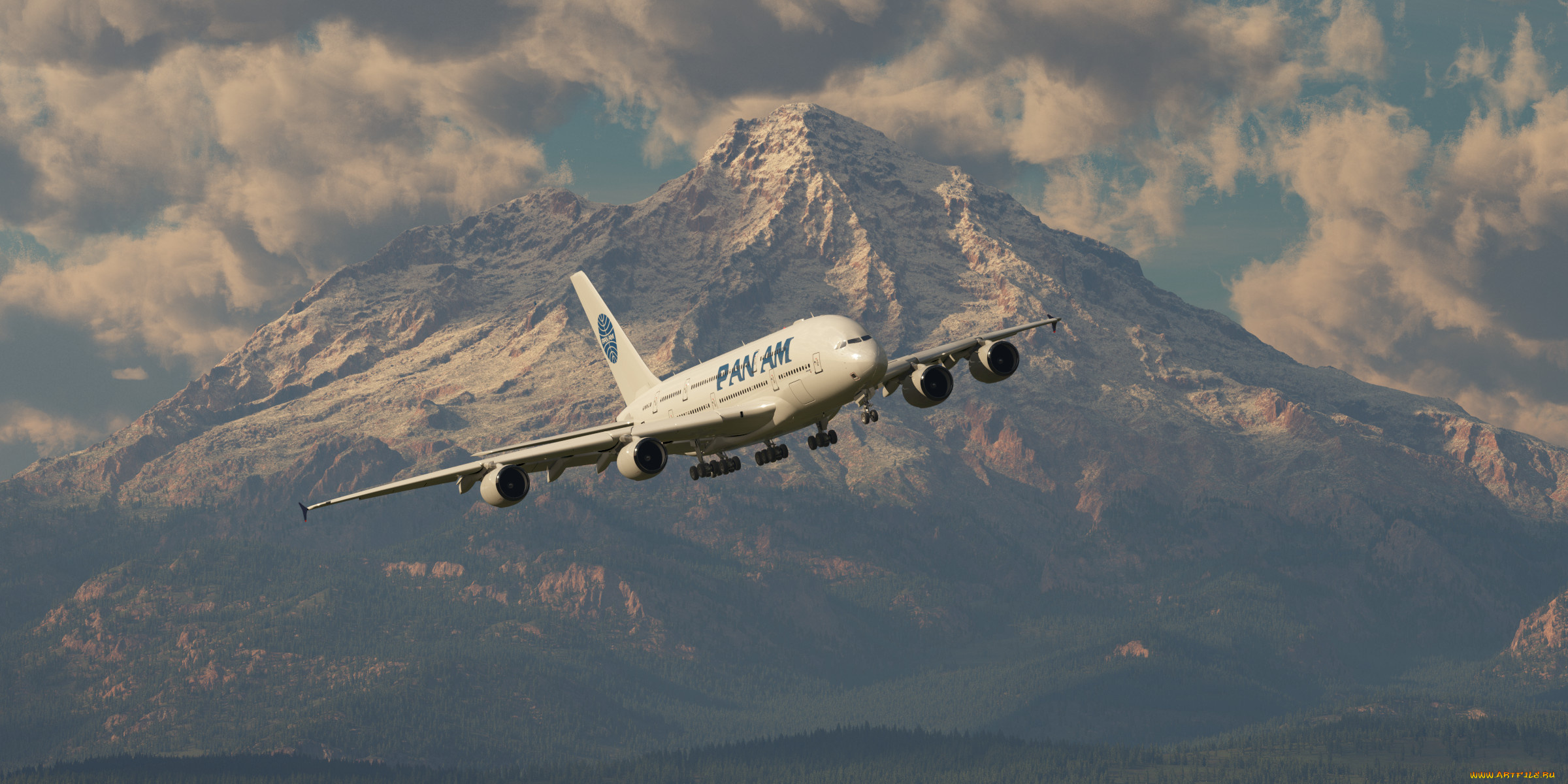 авиация, 3д, рисованые, graphic, самолет, горы