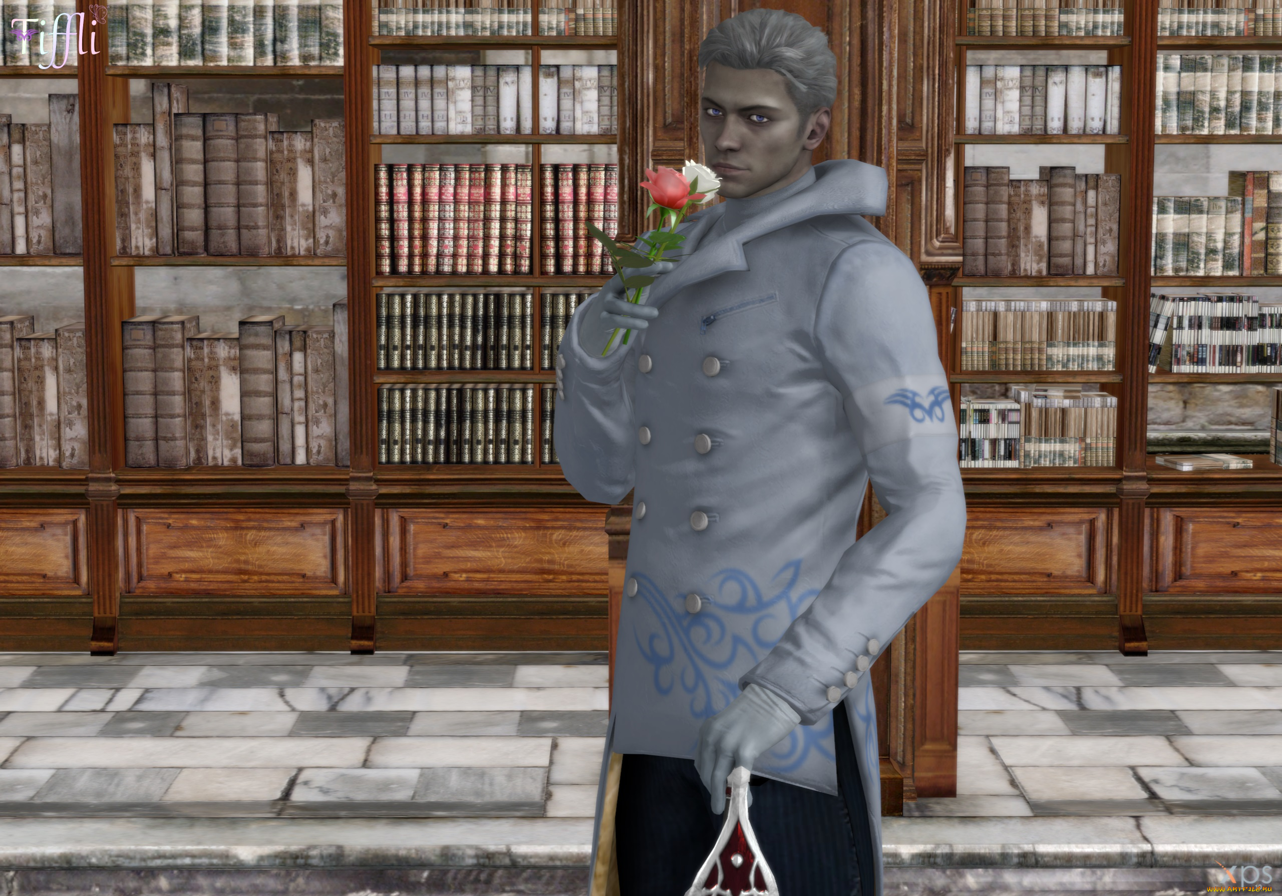 3д, графика, people, люди, книги, мужчина, розы