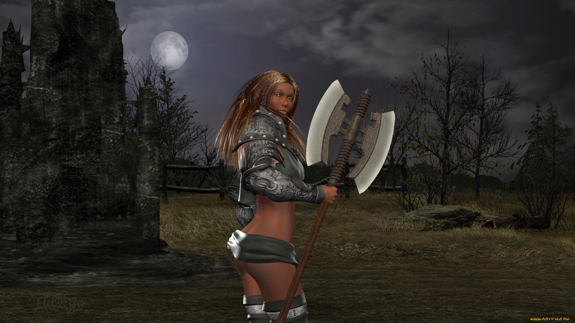 3д, графика, амазонки, , amazon, взгляд, девушка, луна, оружие