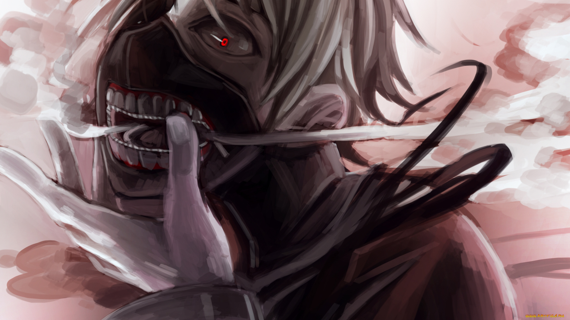 аниме, tokyo, ghoul, красный, глаз, маска, парень, токийский, гуль