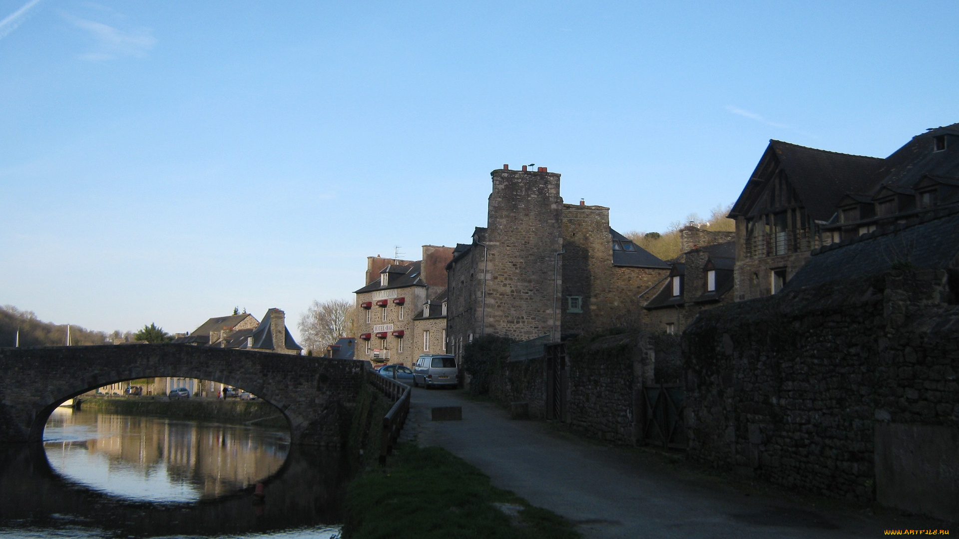 франция, , город, динан, города, -, мосты, река, ранс, город, динан
