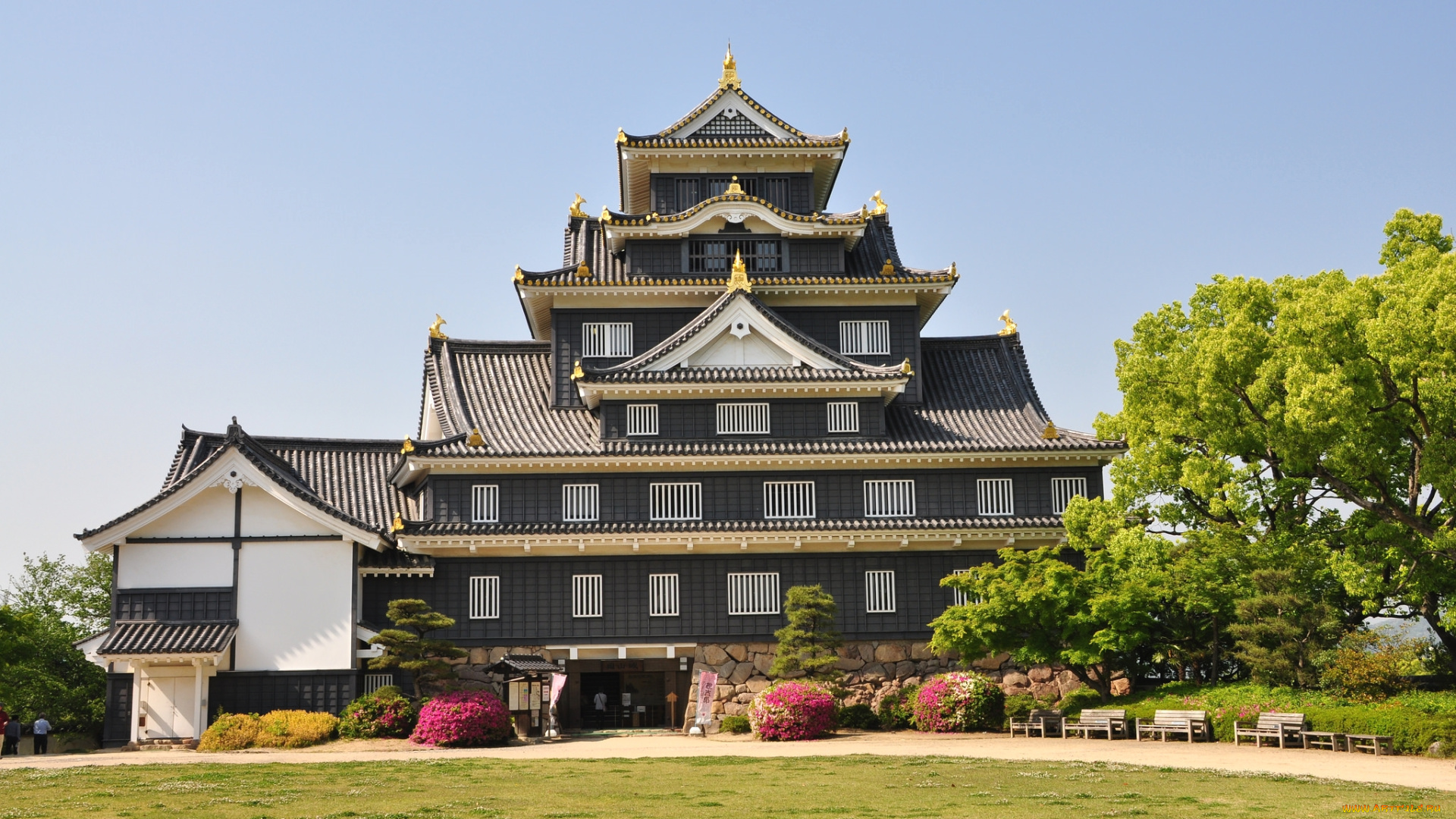okayama, castle, города, замки, Японии, пагода