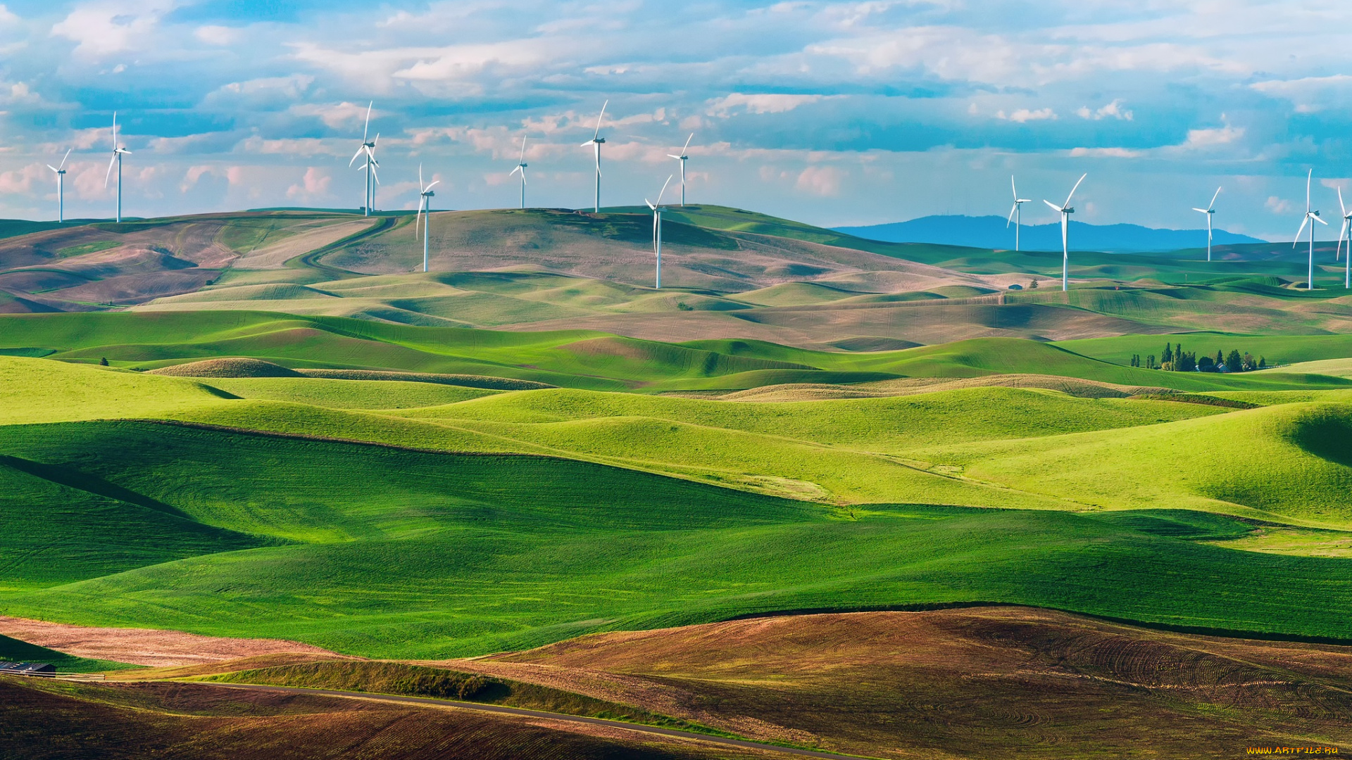 природа, поля, вэу, штат, сша, ветрогенераторы, ветряные, электростанции, вашингтон