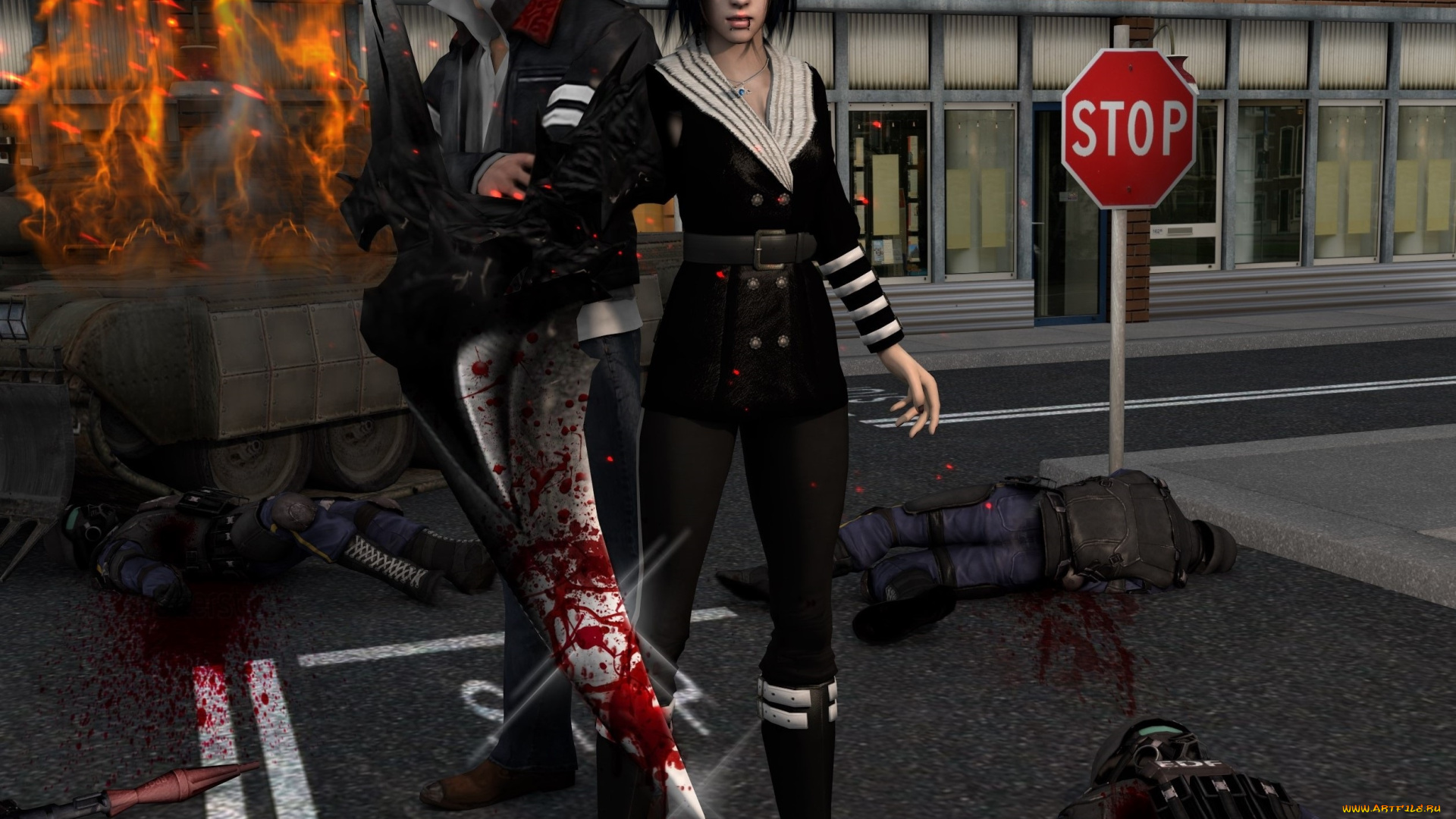 shattered, , reality, 3д, графика, фантазия, , fantasy, девушка, мужчина, огонь, орущие, кровь