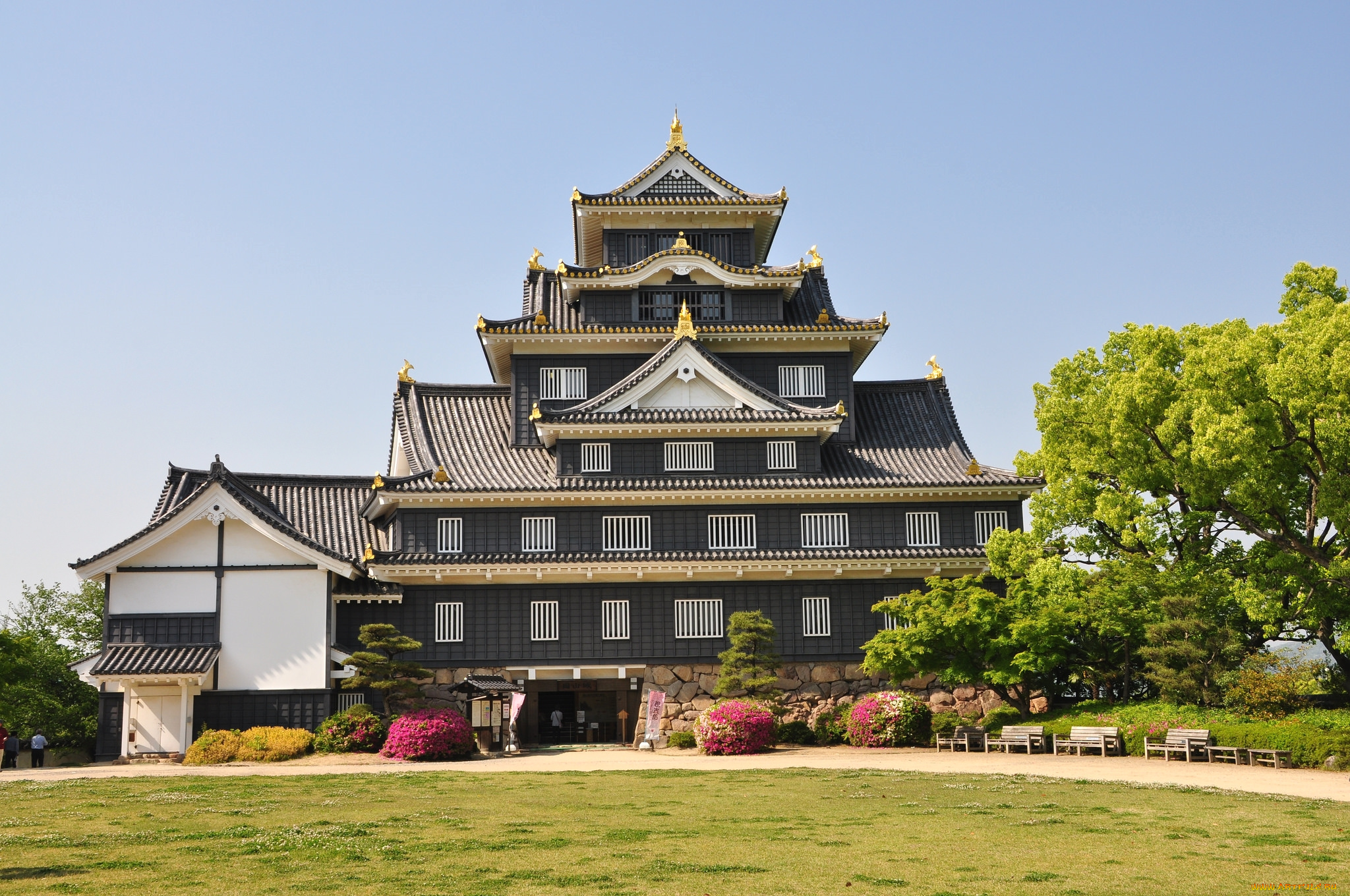 okayama, castle, города, замки, Японии, пагода