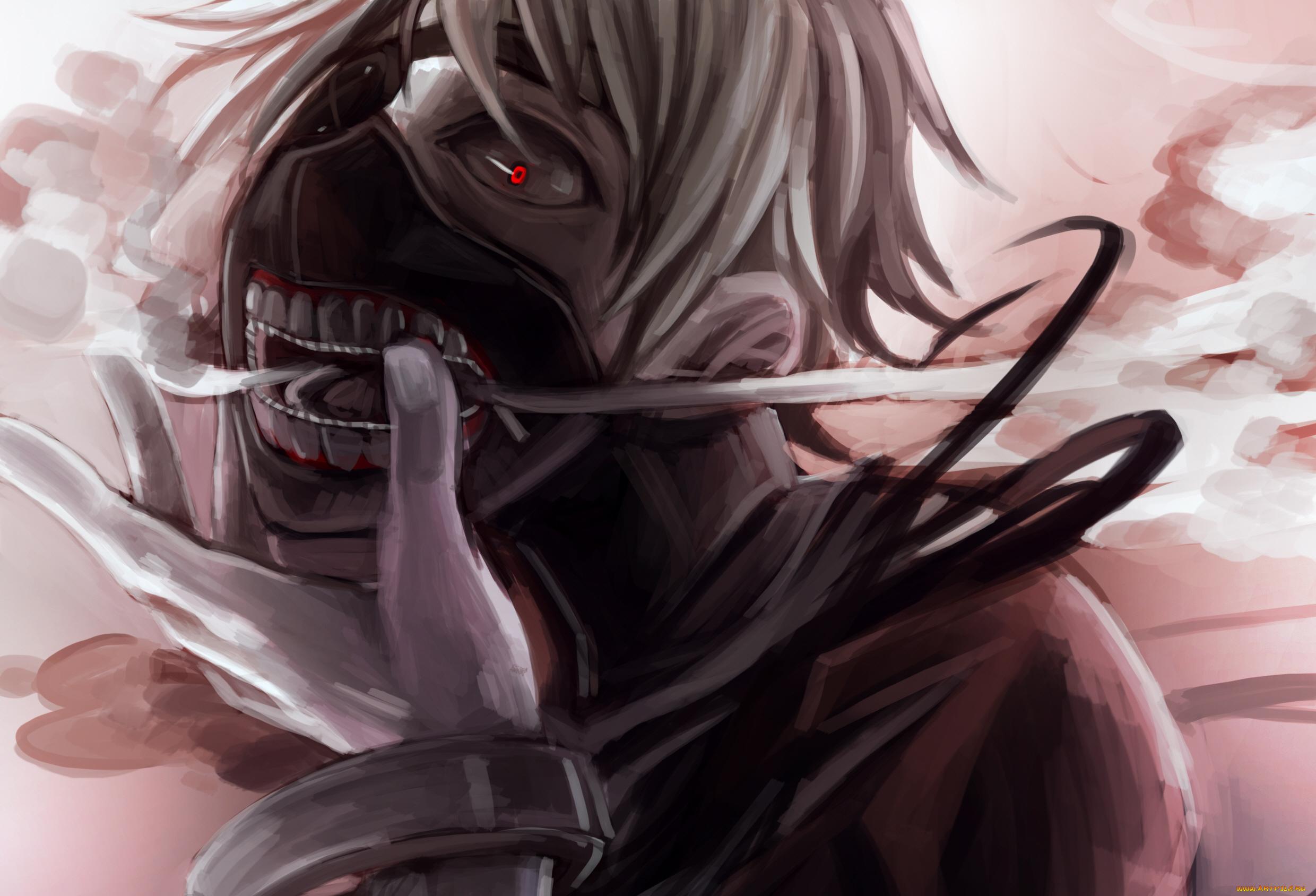 аниме, tokyo, ghoul, красный, глаз, маска, парень, токийский, гуль