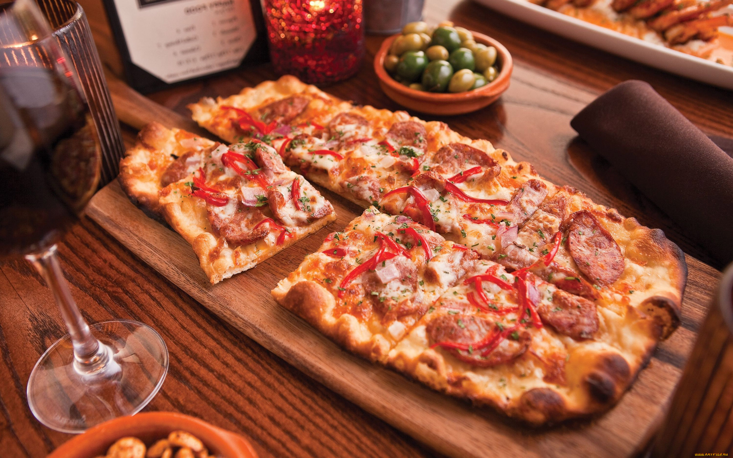 еда, пицца, овощи, бокал, с, вином, на, досточке, вкуснятина