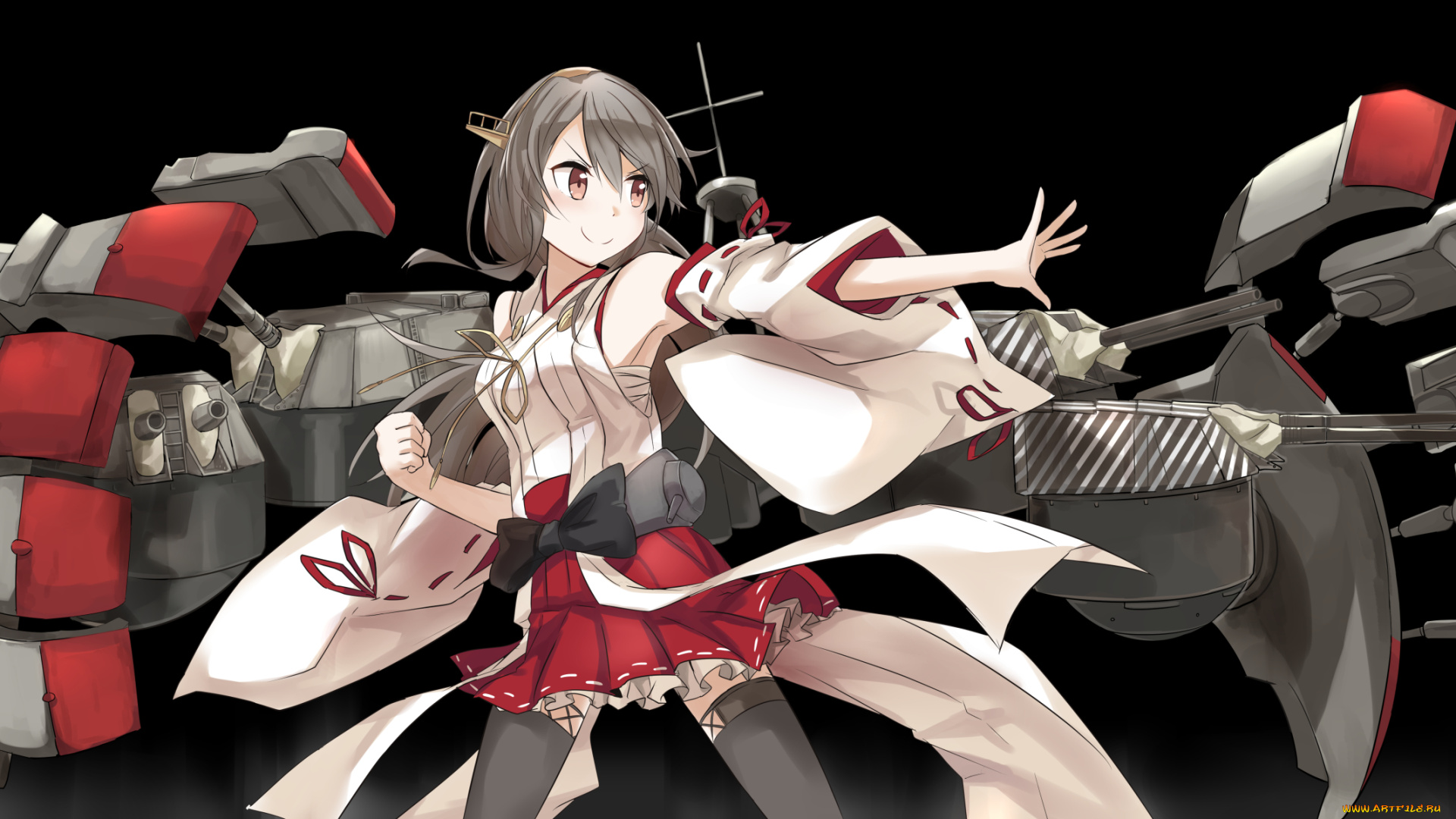аниме, kantai, collection, оружие, девушка, фон, ido-teketeke, kancolle, kantai, collection, haruna