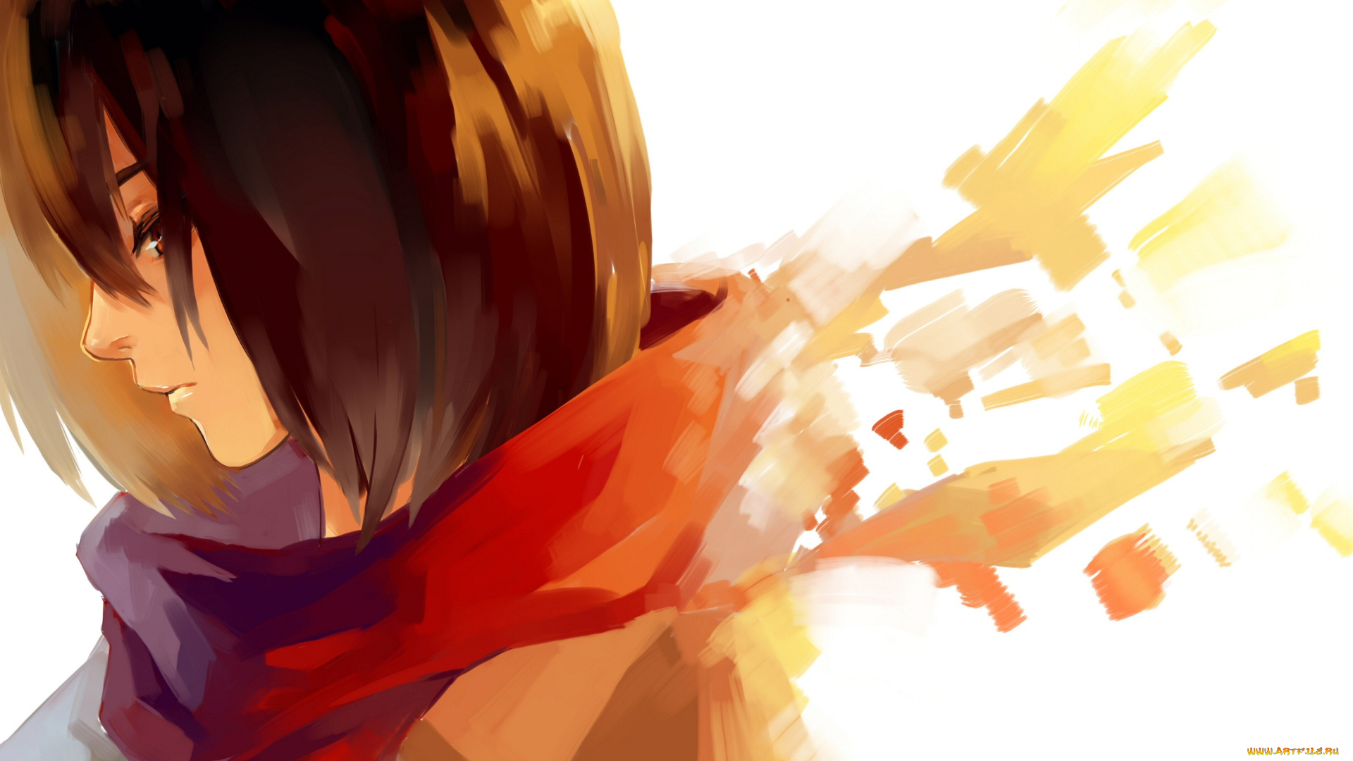 аниме, shingeki, no, kyojin, девушка, микаса, аккерман, шарф, профиль, арт, mikasa, ackerman
