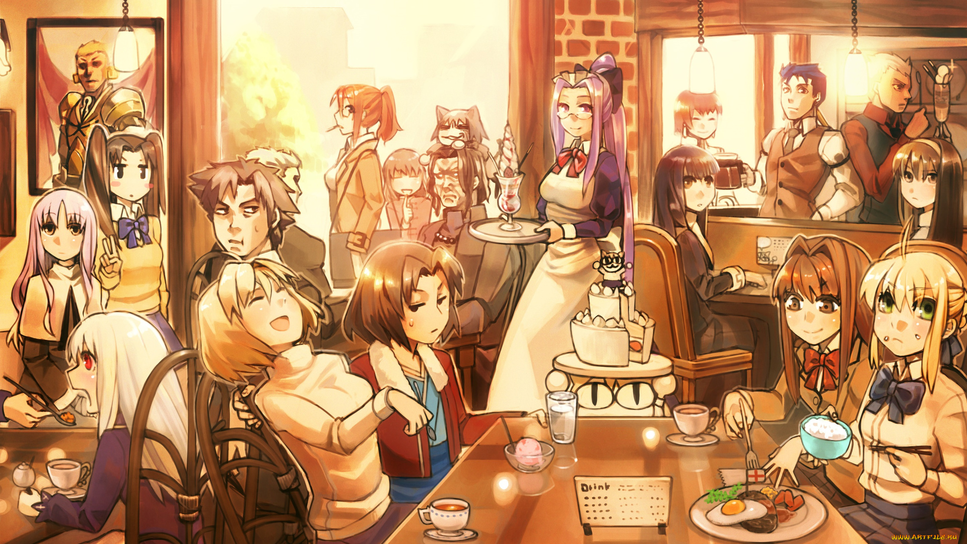 аниме, unknown, , другое, arcueid, brunestud, ryougi, shiki, saber, арт, кафе, бар, бармены, персонажи