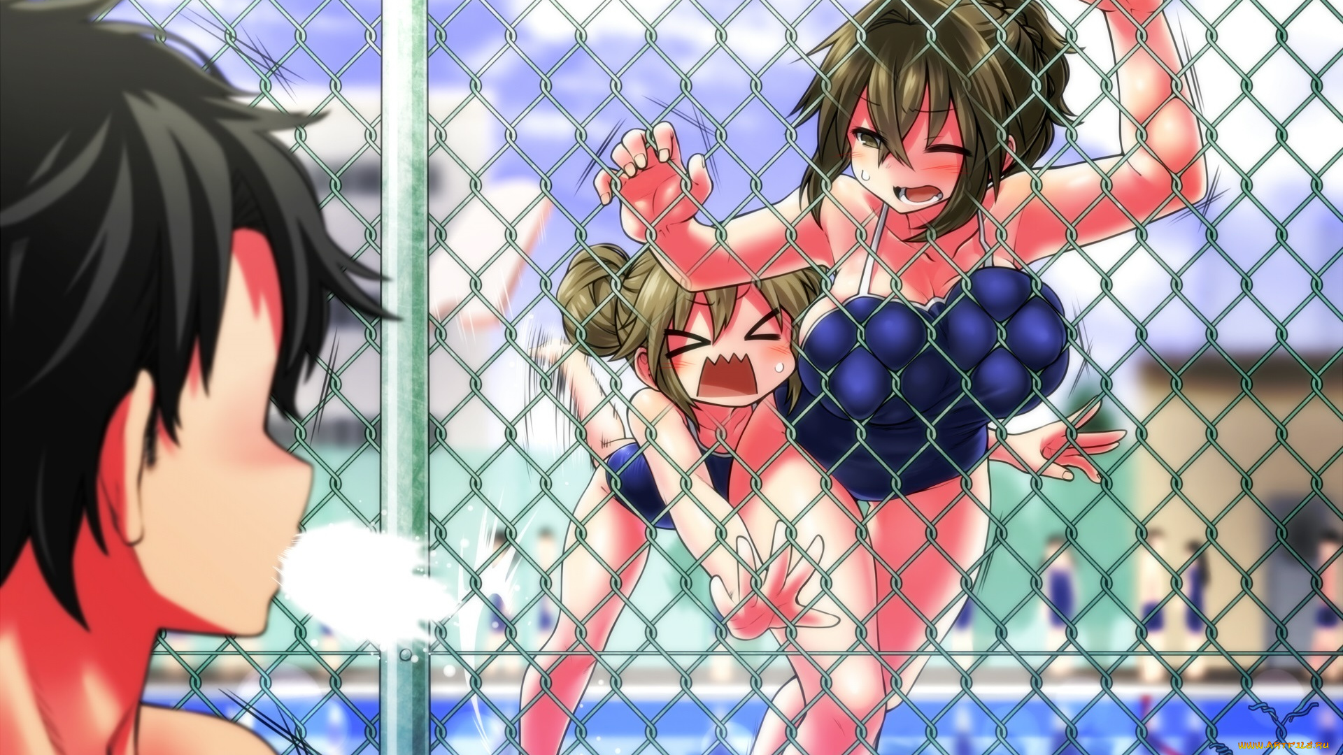 аниме, unknown, , другое, арт, chankodining, waka, парень, сетка, лето, девушки