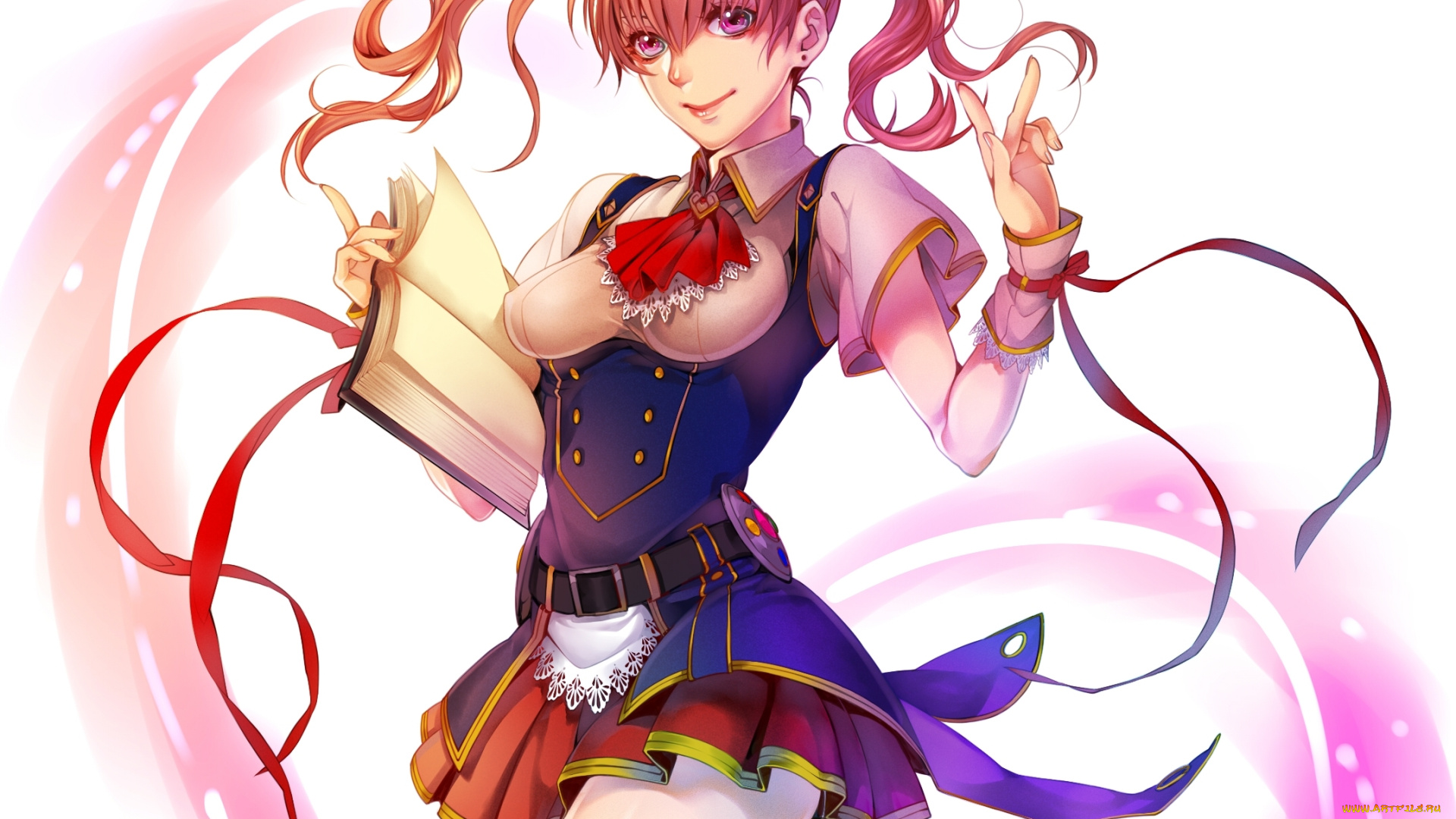 аниме, unknown, , другое, магия, крылья, лента, книги, девушка, tayuya1130, арт