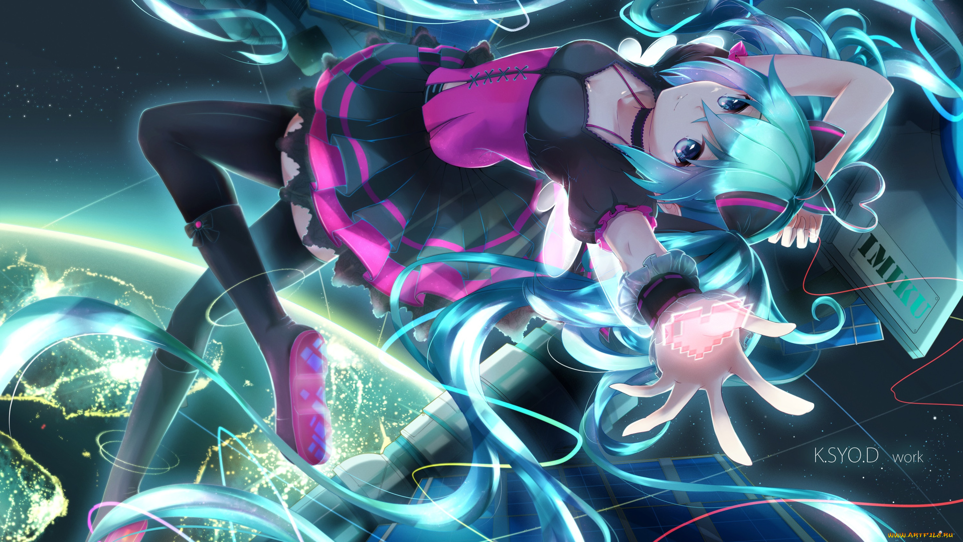 аниме, vocaloid, ночь, девушка, арт, kuroi, asahi, hatsune, miku